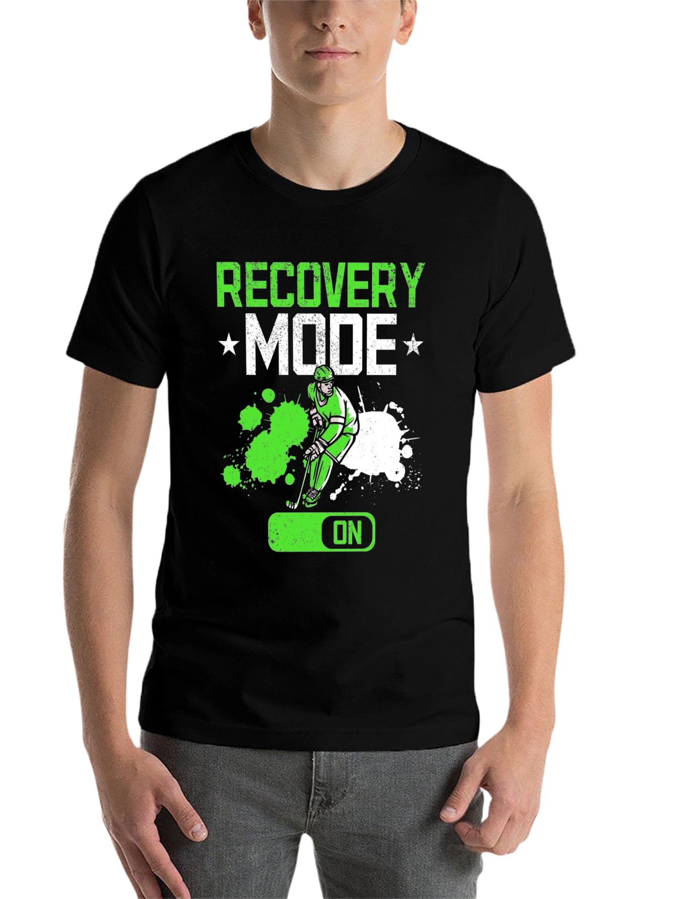 Black Recovery Mode Hockey Player T-Shirt view 7