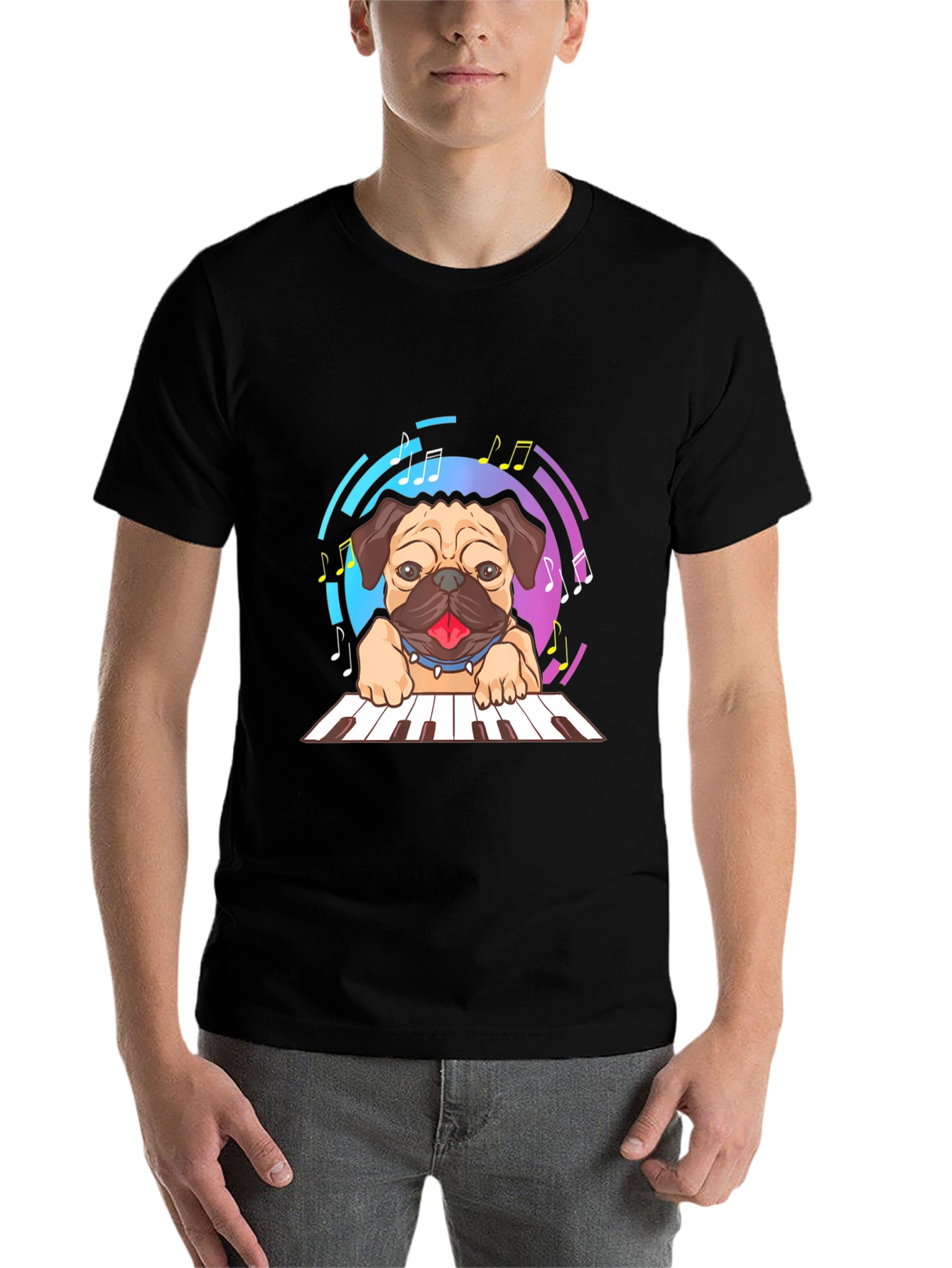 Black Pug Pianist Graphic Tee view 7