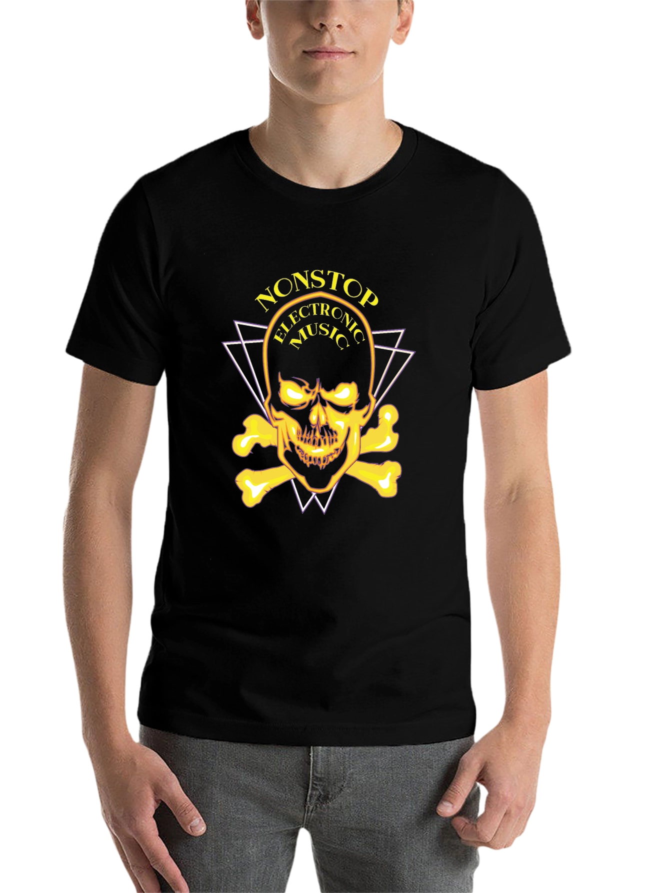 Black Nonstop Electronic Music Skull Graphic Tee view 7