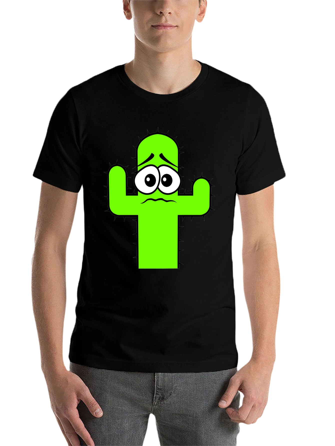 Sad Cactus Graphic Tee - Black Cotton T-Shirt - 7