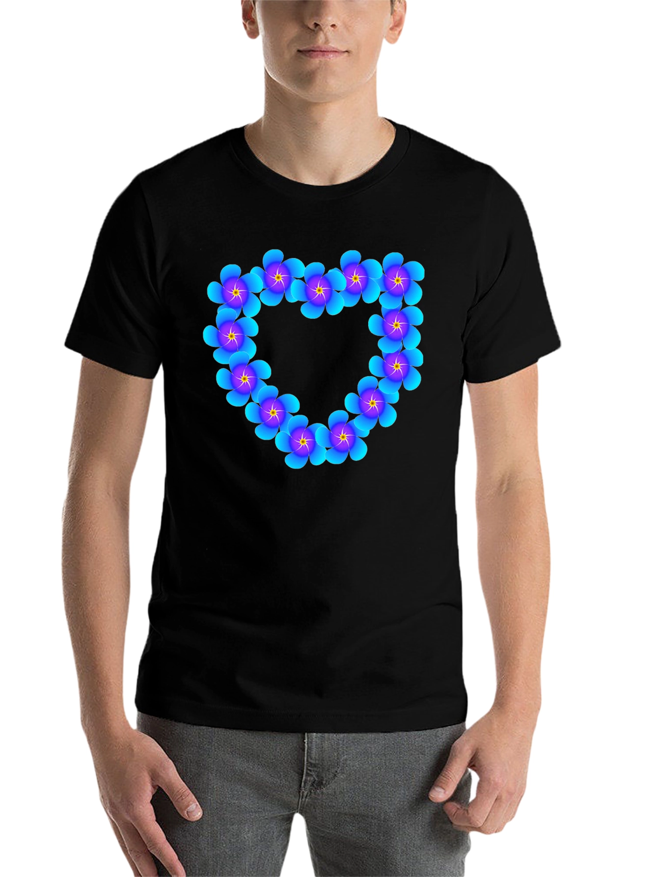 Black Floral Heart Graphic Black T-Shirt view 7