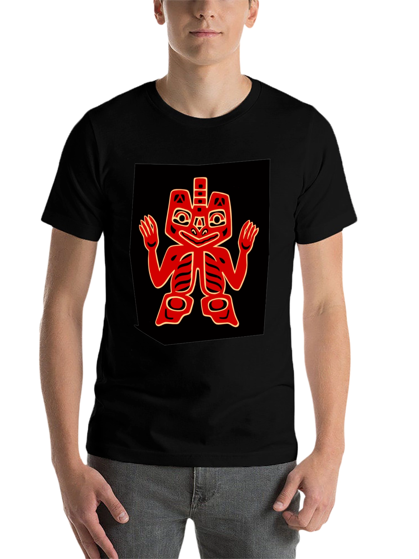Black Bold Graphic Tee - Red Native American Design view 7