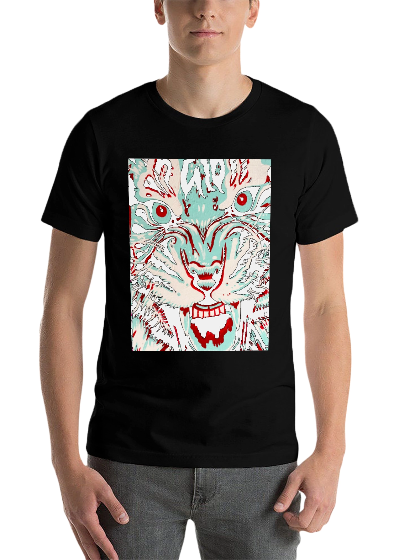 Black Abstract Tiger Graphic Tee - Men's Black T-Shirt view 7
