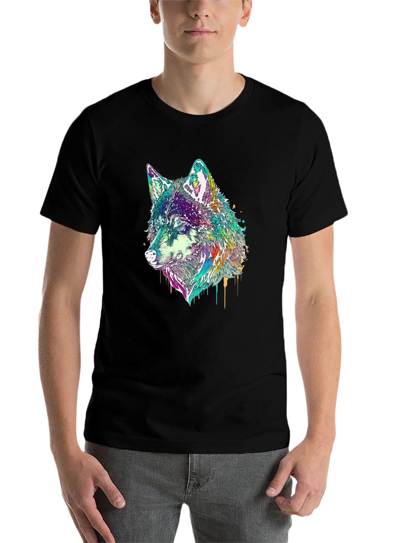Black Wolf Graphic Tee - Colorful Animal Print view 7