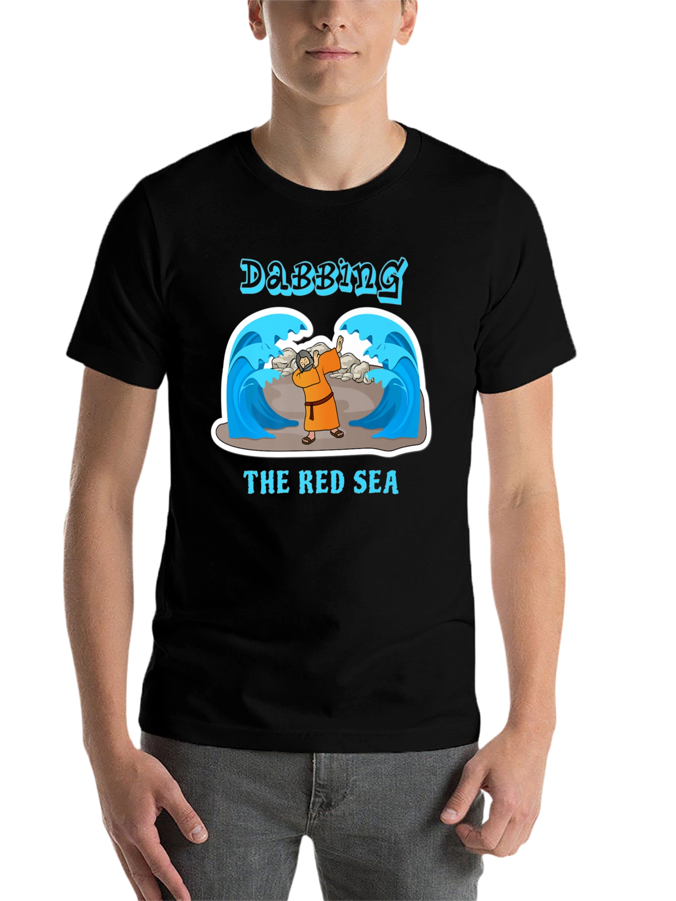 Black Dabbing the Red Sea T-Shirt - Funny Moses Tee view 7