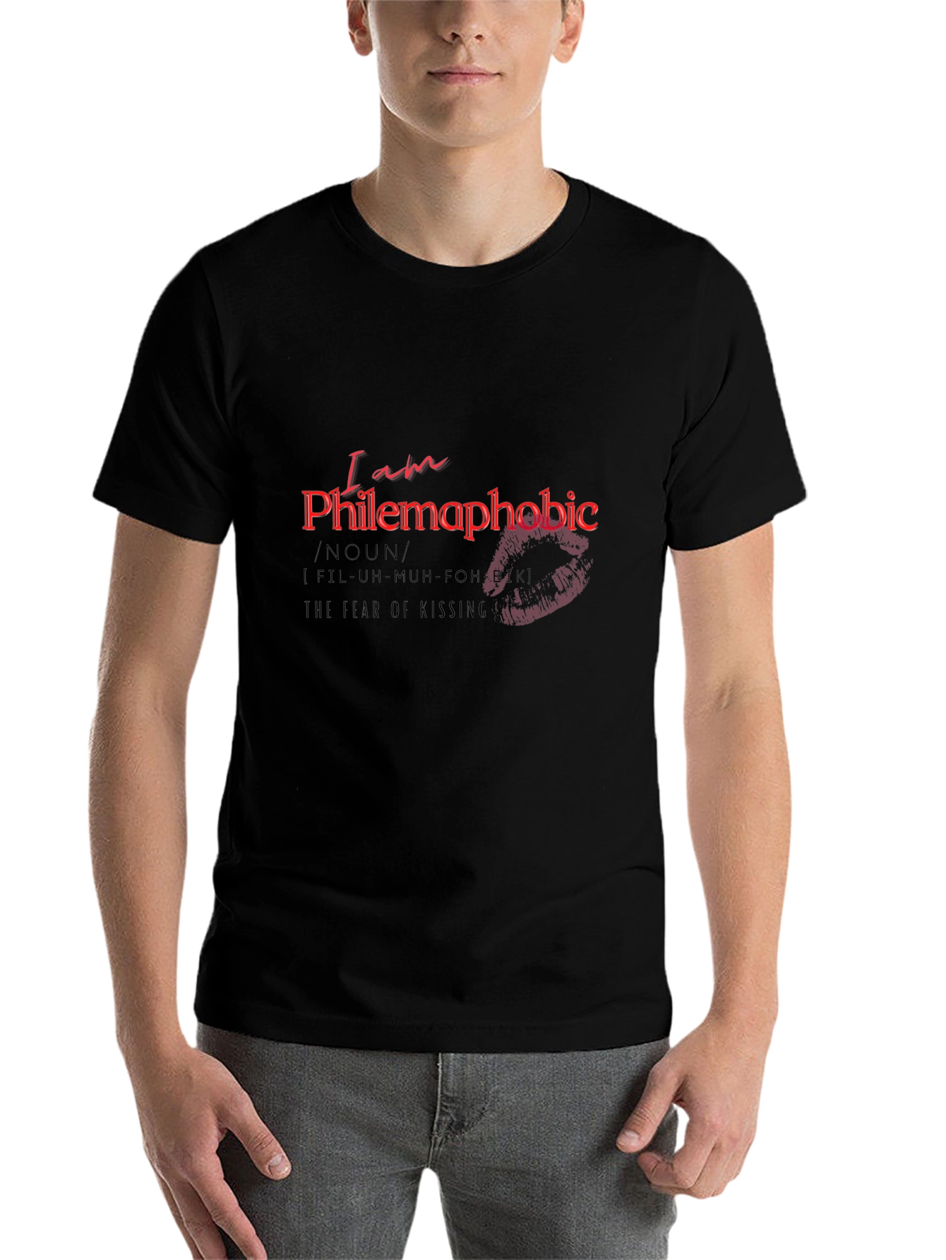 Black Philemaphobic T-Shirt: Fear of Kissing Novelty Tee view 7