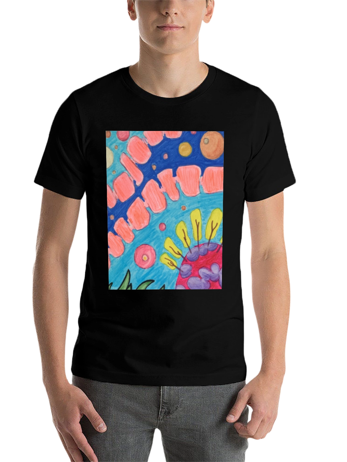 Black Abstract Art Print Black T-Shirt view 7