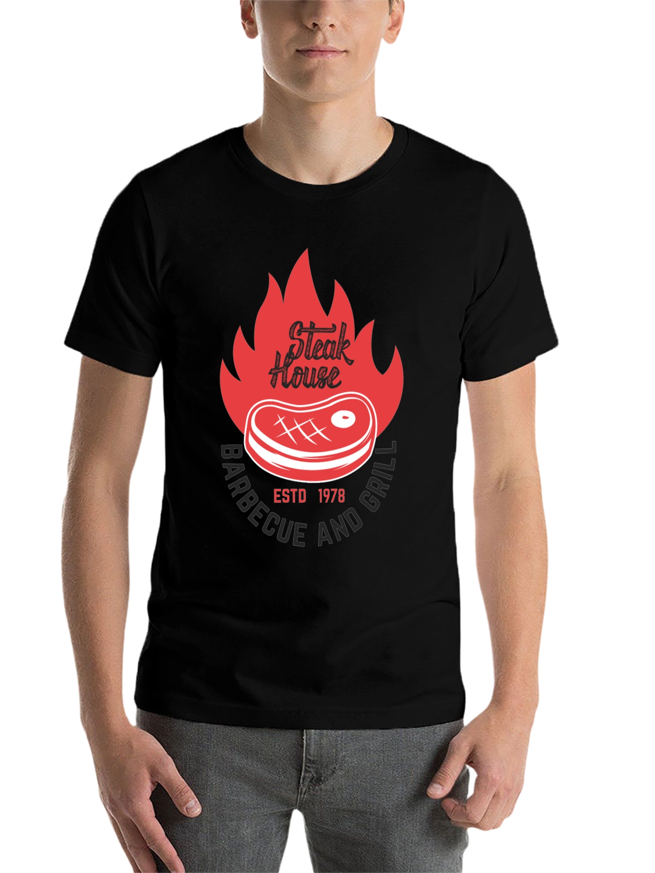 Black Steak House BBQ & Grill T-Shirt view 7