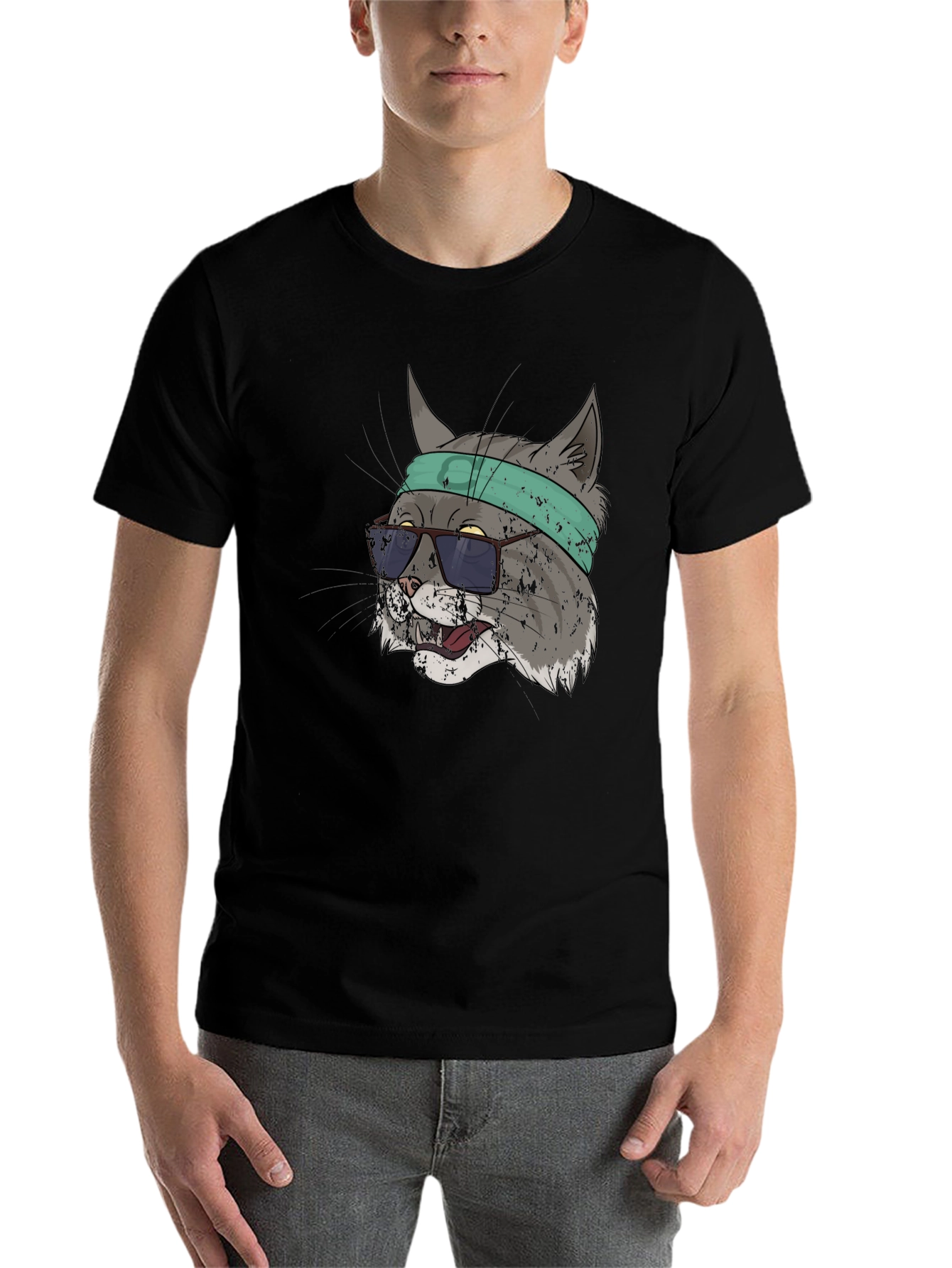 Black Cool Cat Graphic Tee - Unisex Black T-Shirt view 7