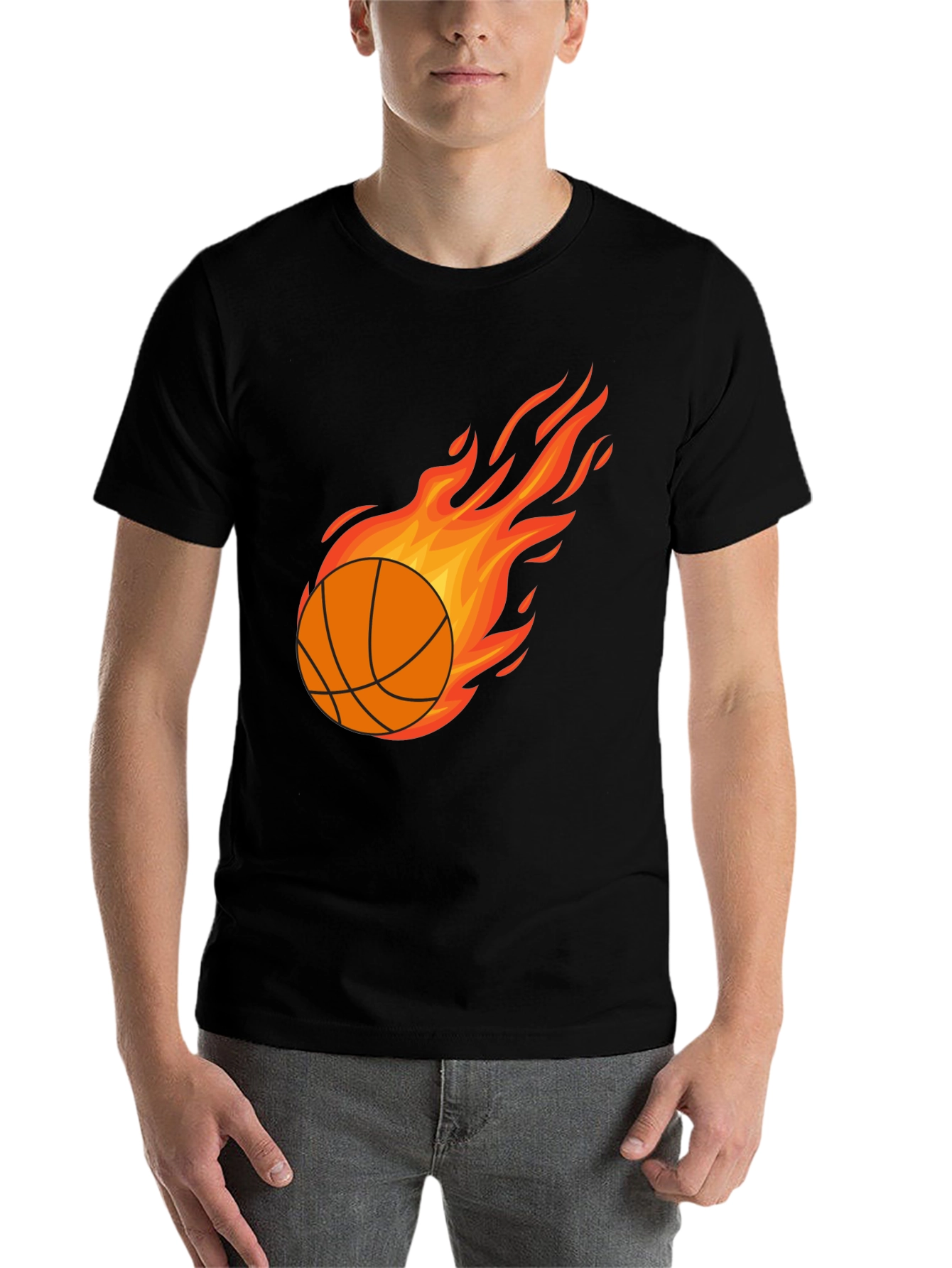 Black Fiery Basketball Graphic Tee - Men's Black T-Shirt view 7