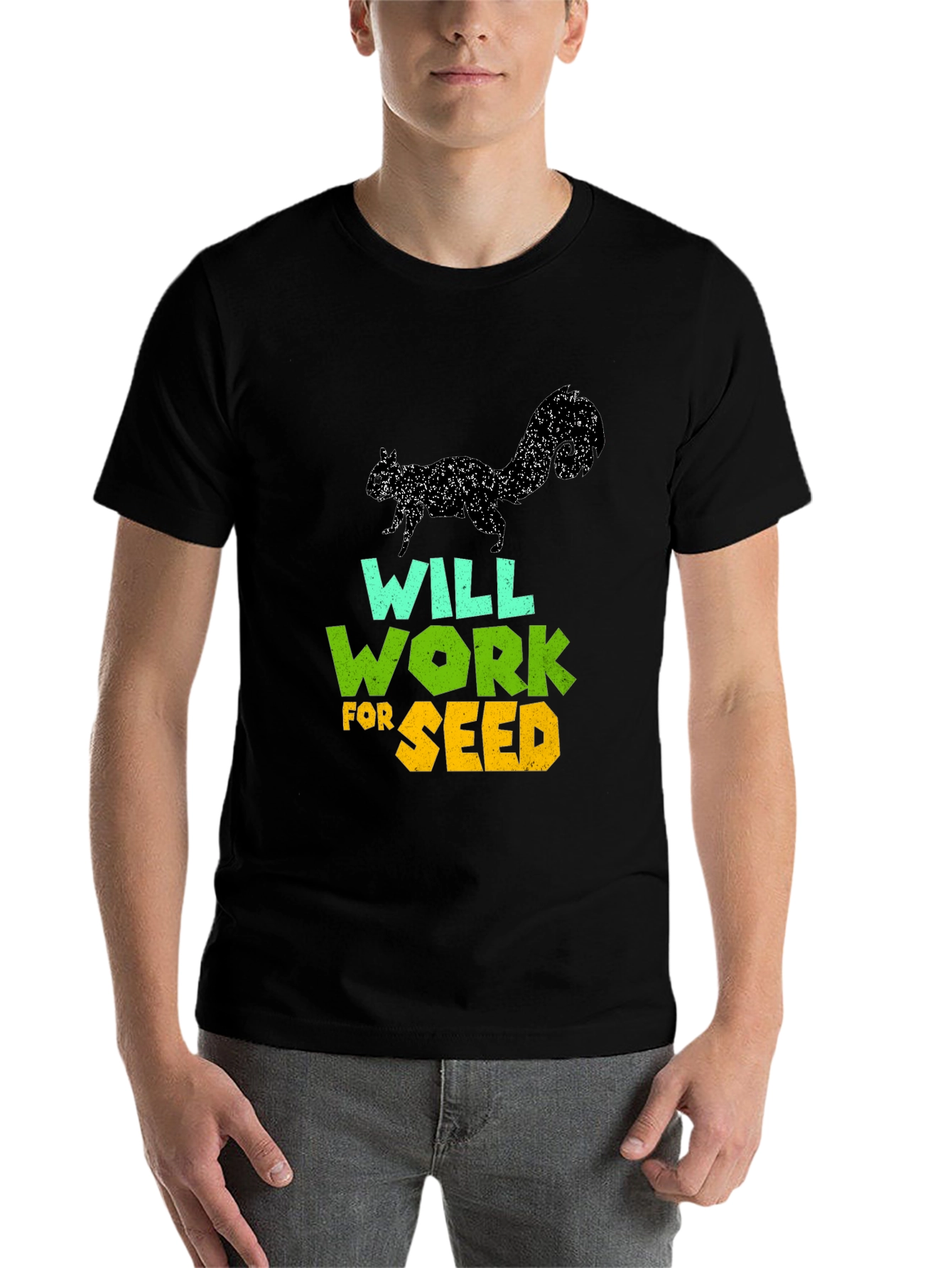 Black Will Work For Seed T-Shirt - Funny Squirrel Design view 7