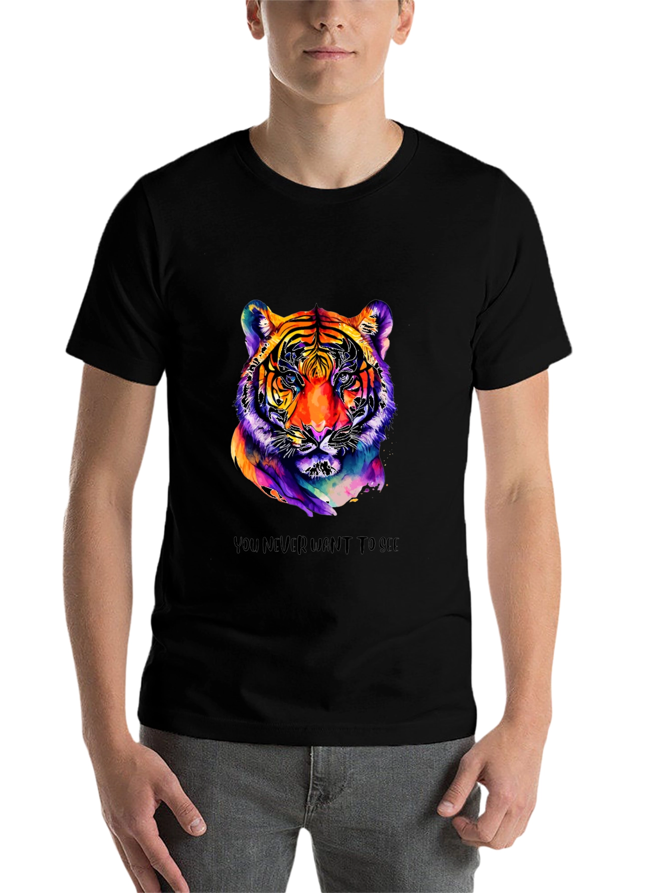 Black Vibrant Tiger Graphic Tee - Unique Artistic Design view 7