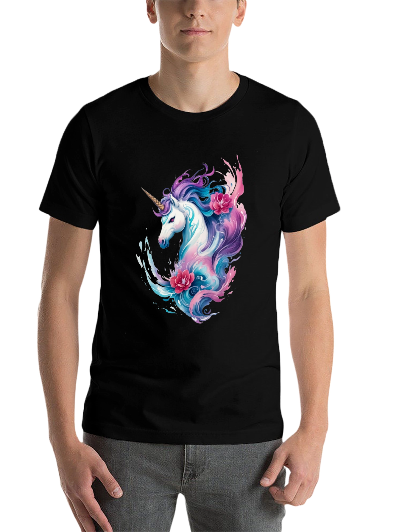 Black Unicorn Graphic Print T-Shirt view 7
