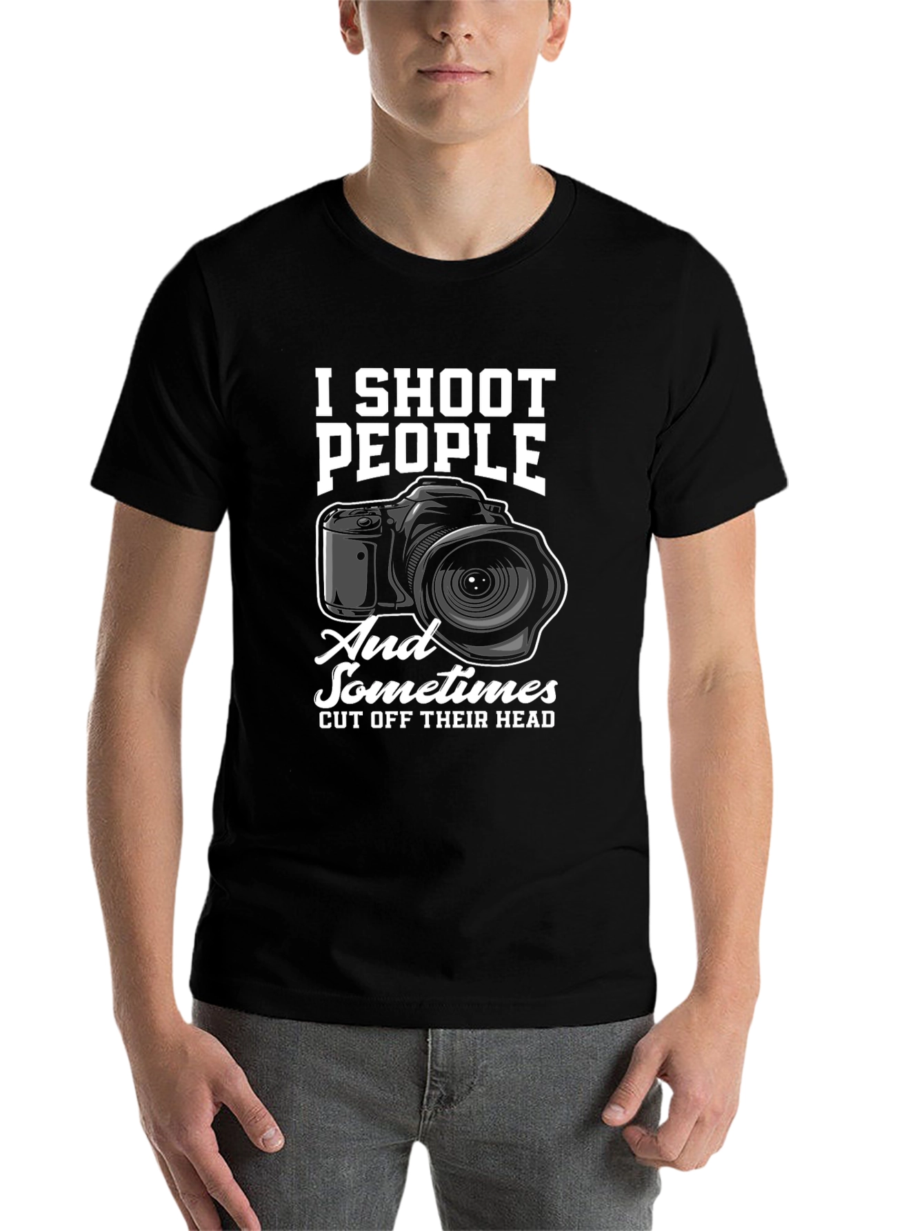 Black I Shoot People Funny Photographer T-Shirt view 7