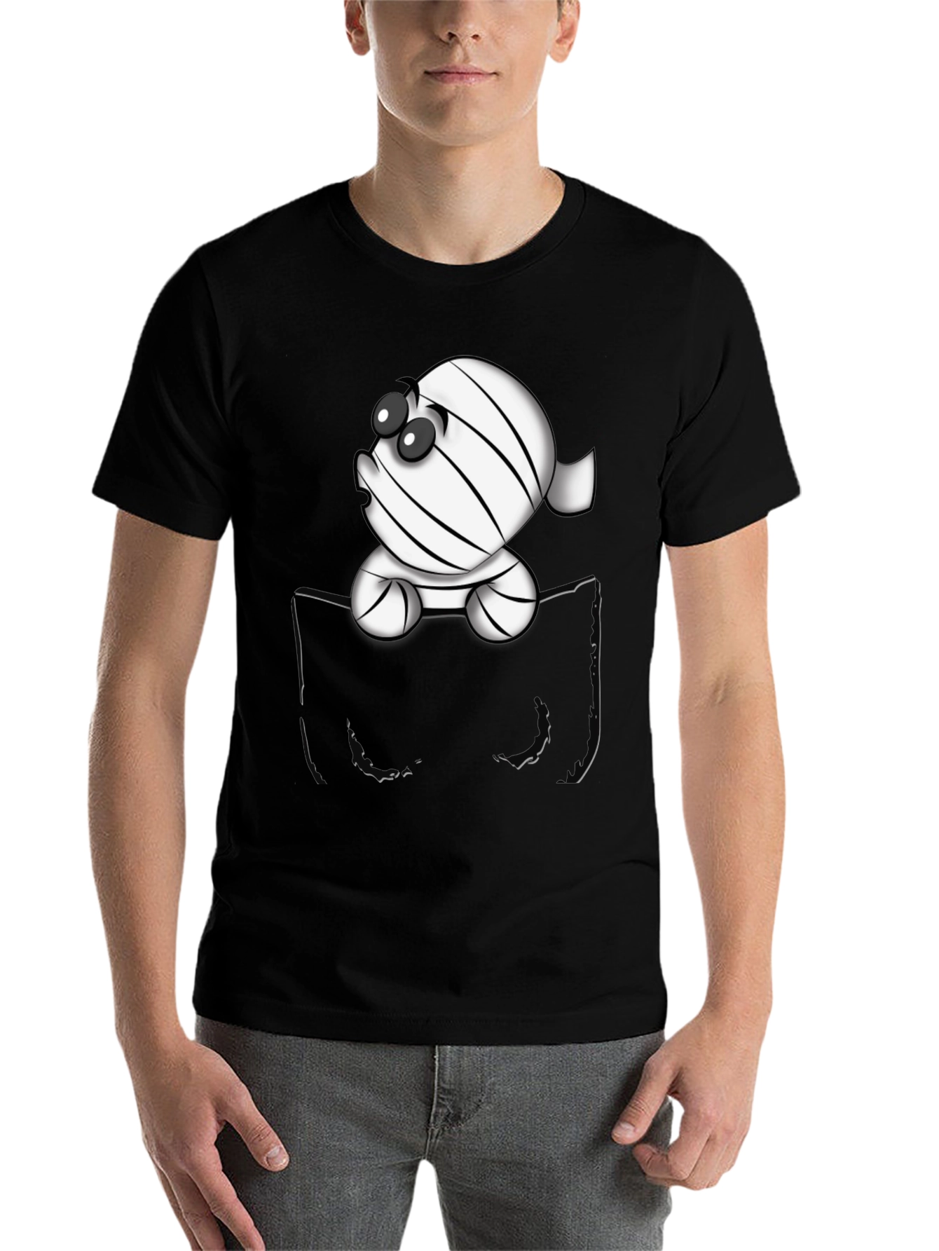 Black Cute Cartoon Mummy in Pocket T-Shirt view 7