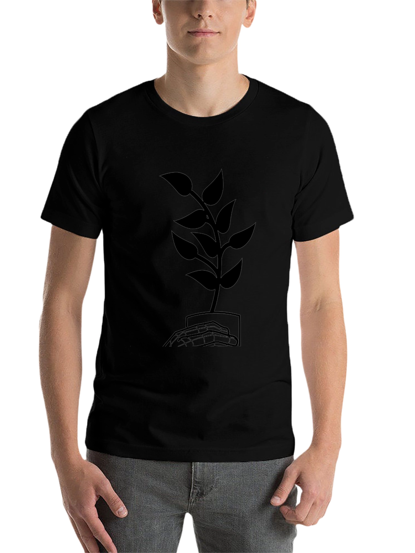 Black Nature's Grasp T-Shirt - Black Plant Design view 7