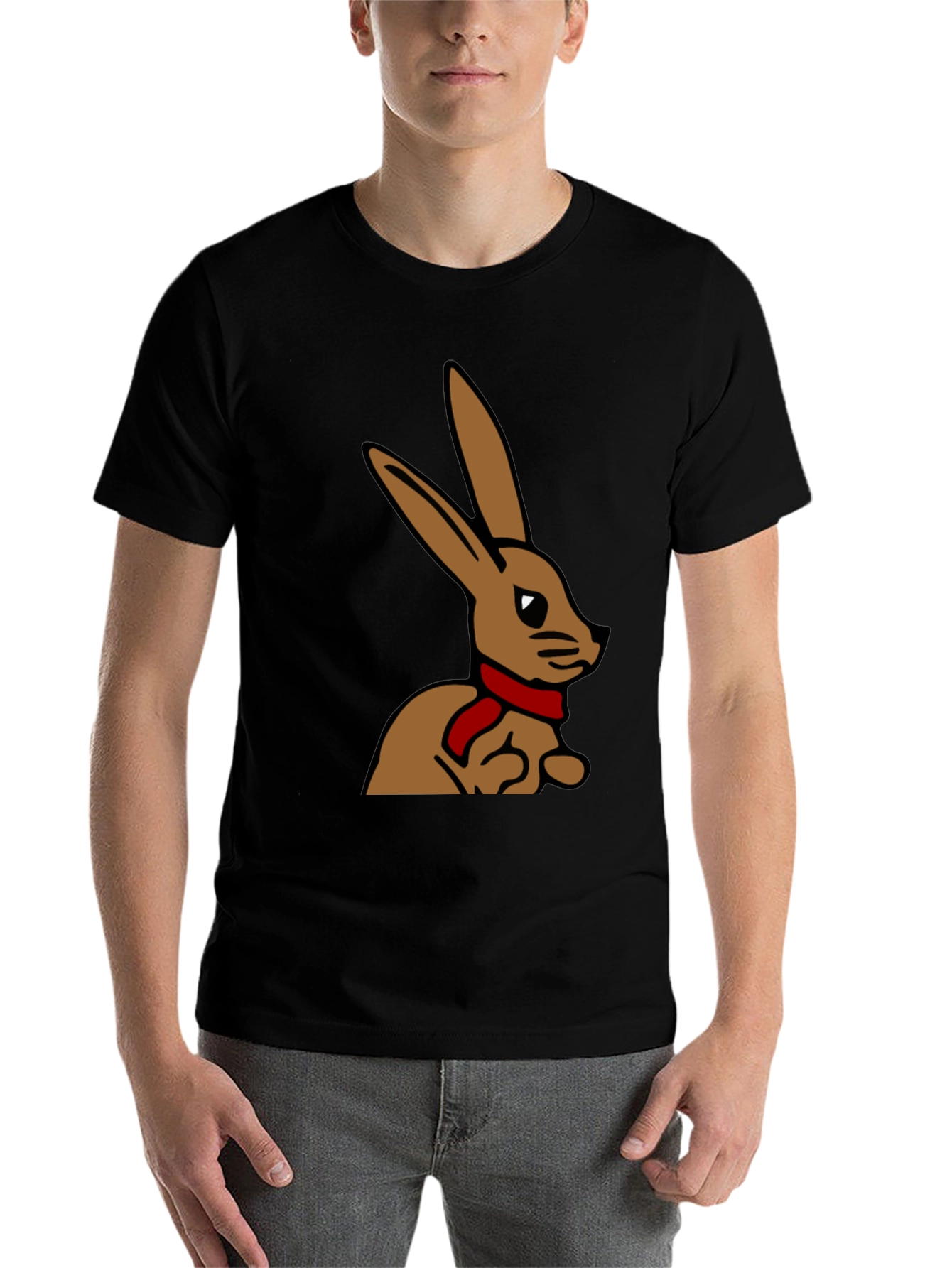 Black Rabbit T-Shirt - Cartoon Bunny with Scarf view 7