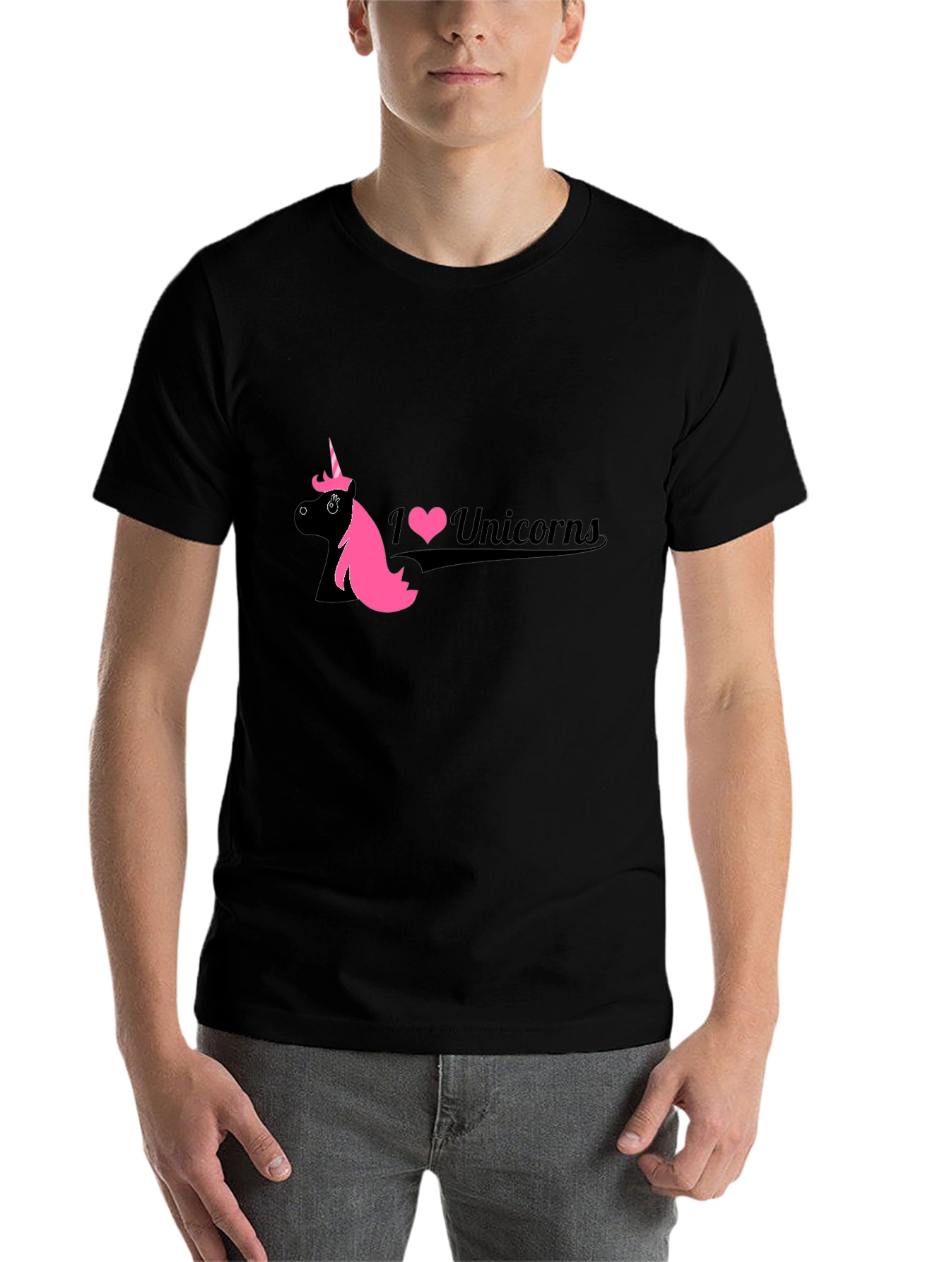 Black I Love Unicorns Black T-Shirt view 7