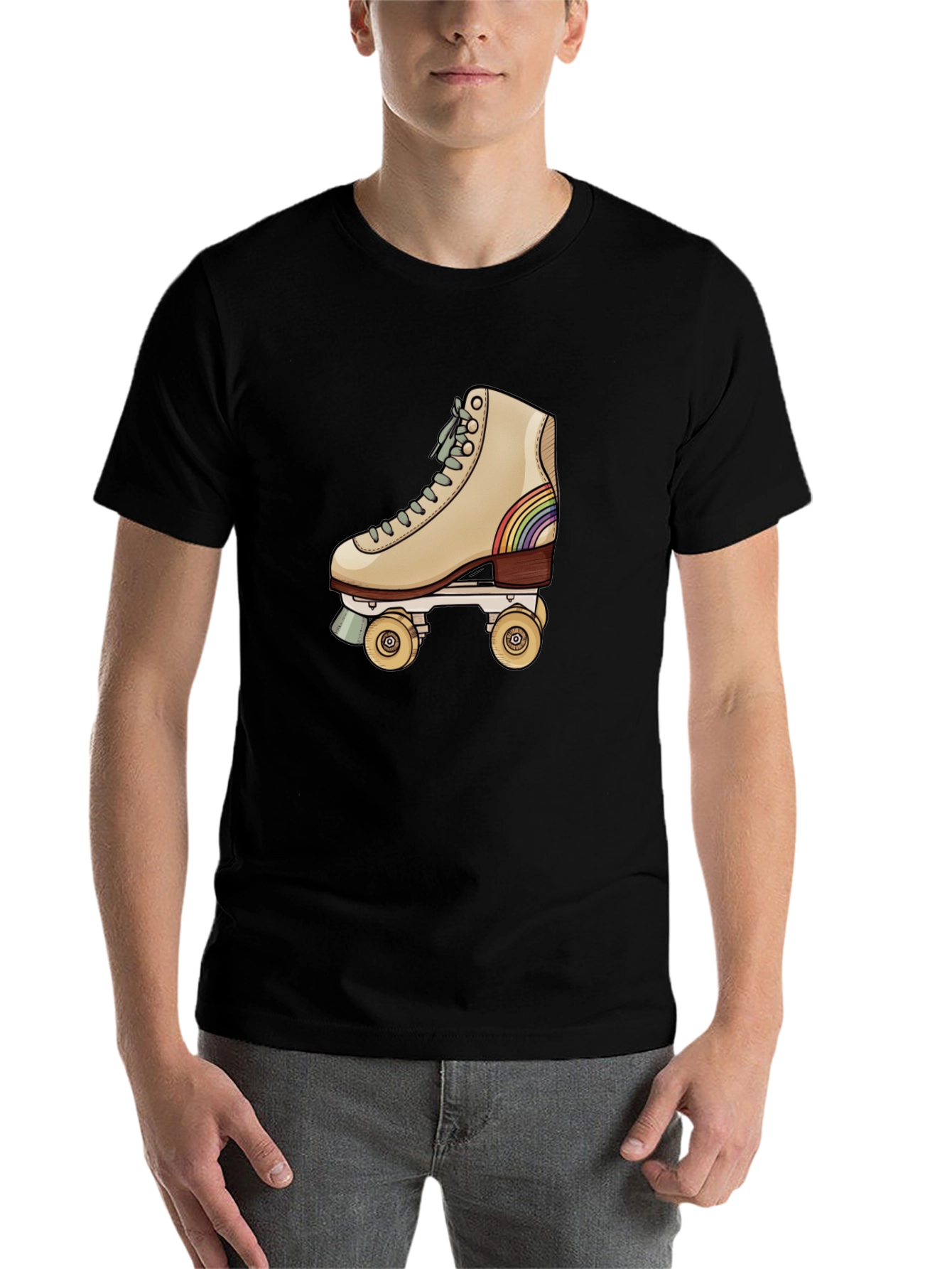 Black Retro Roller Skate Graphic Tee - Black Cotton Blend view 7
