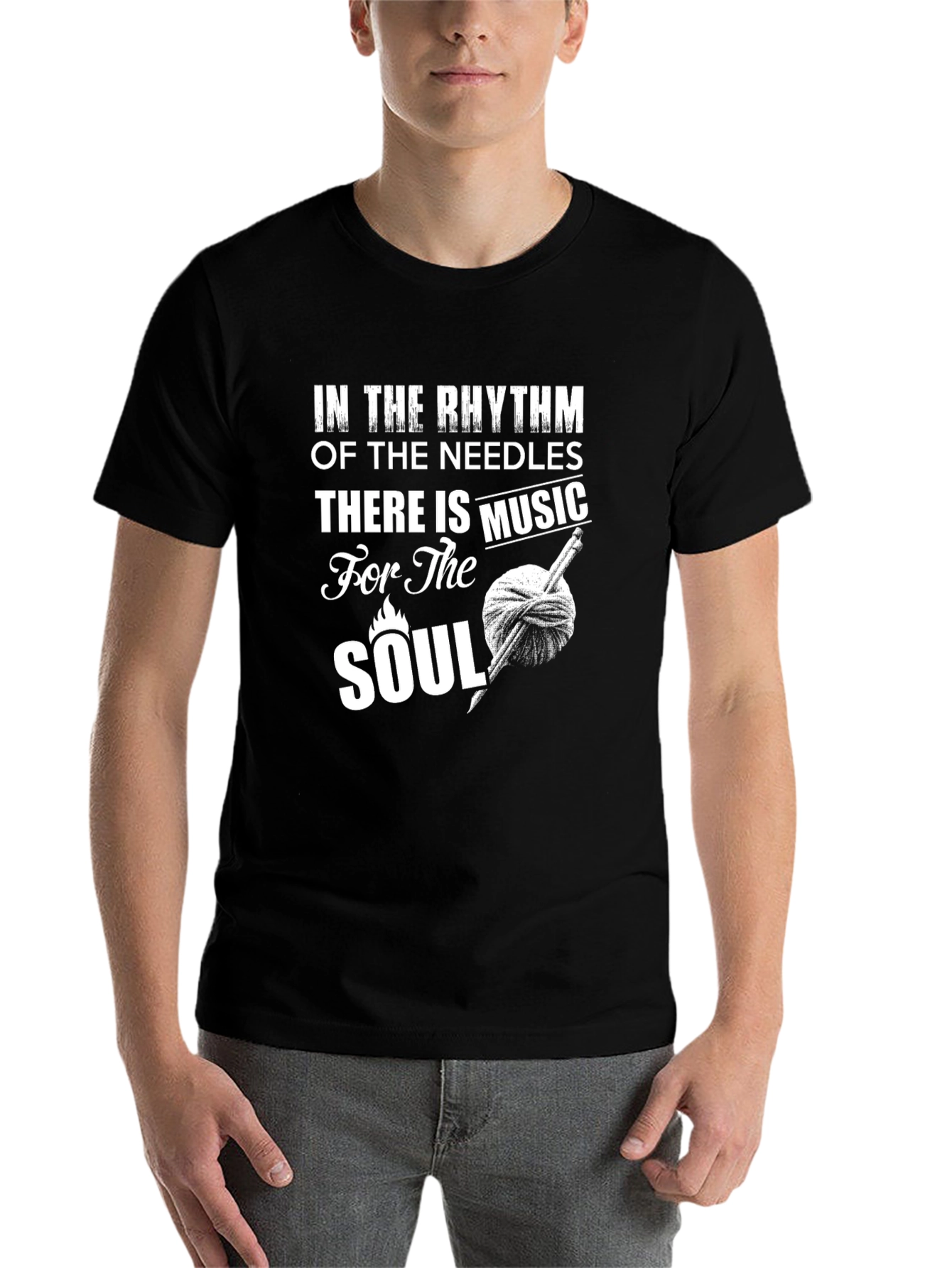 Black Knitting Music T-Shirt - Rhythm of Needles view 7