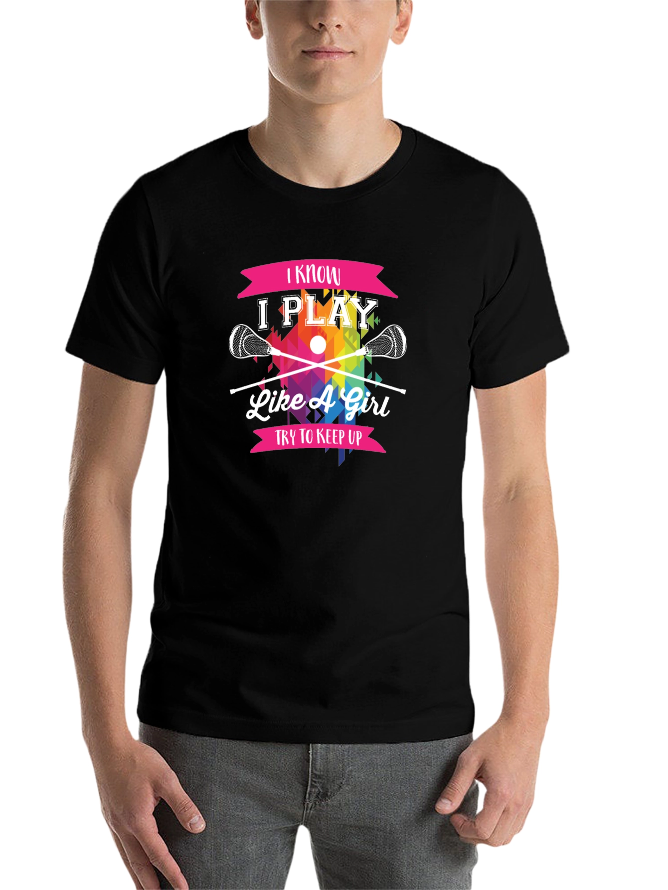 Black I Know I Play Like A Girl Lacrosse T-Shirt view 7