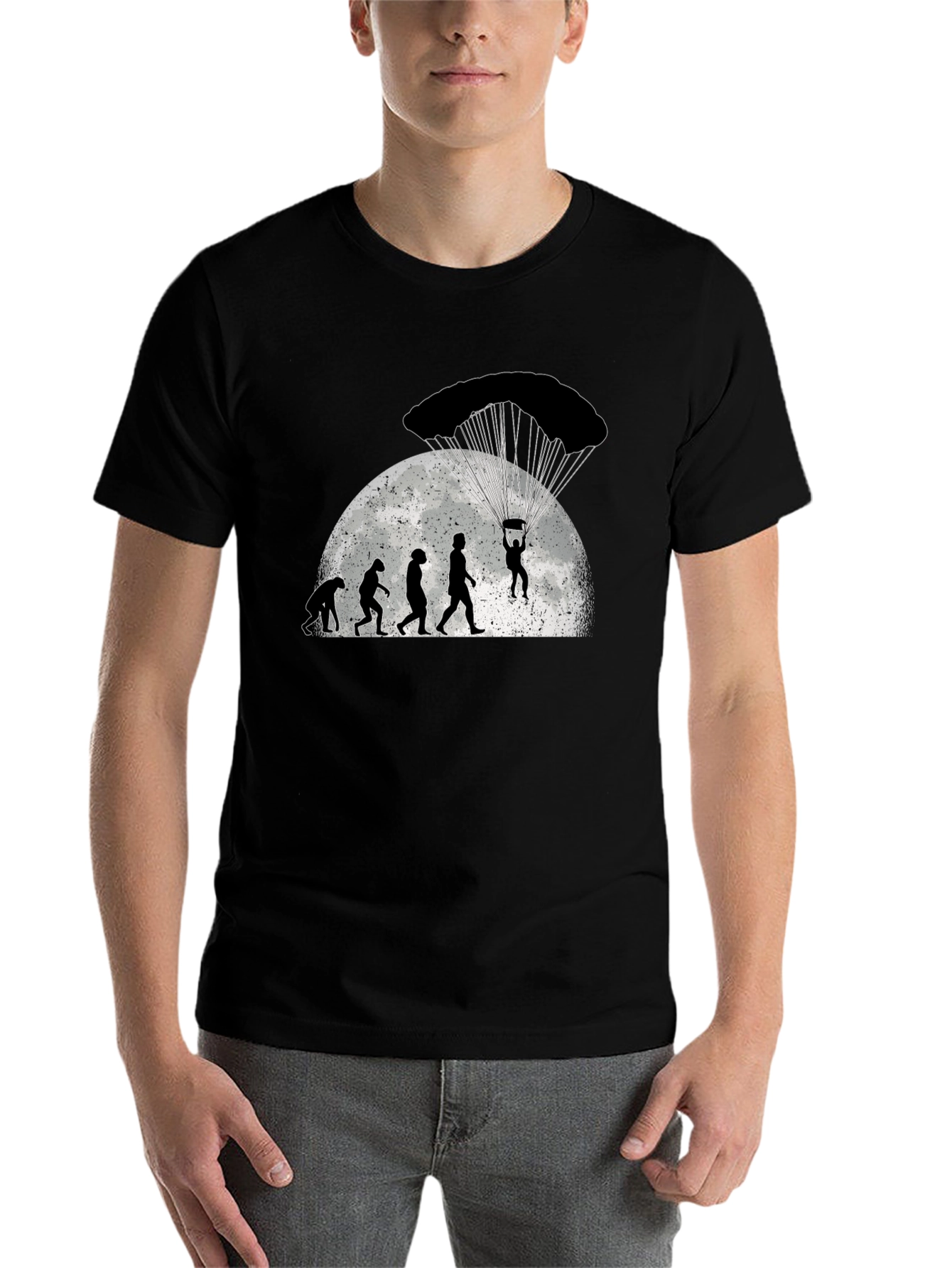 Black Skydiving Evolution T-Shirt - Black Cotton Tee view 7
