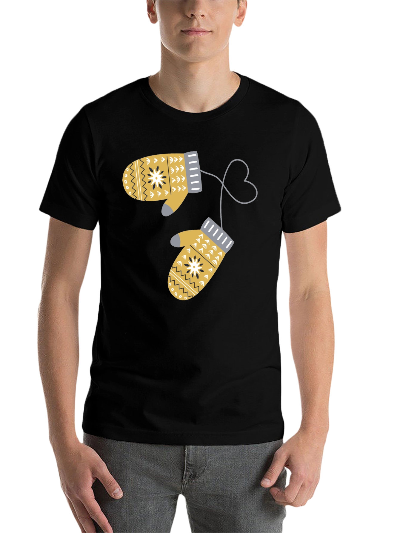 Black Winter Mittens Graphic T-Shirt view 7