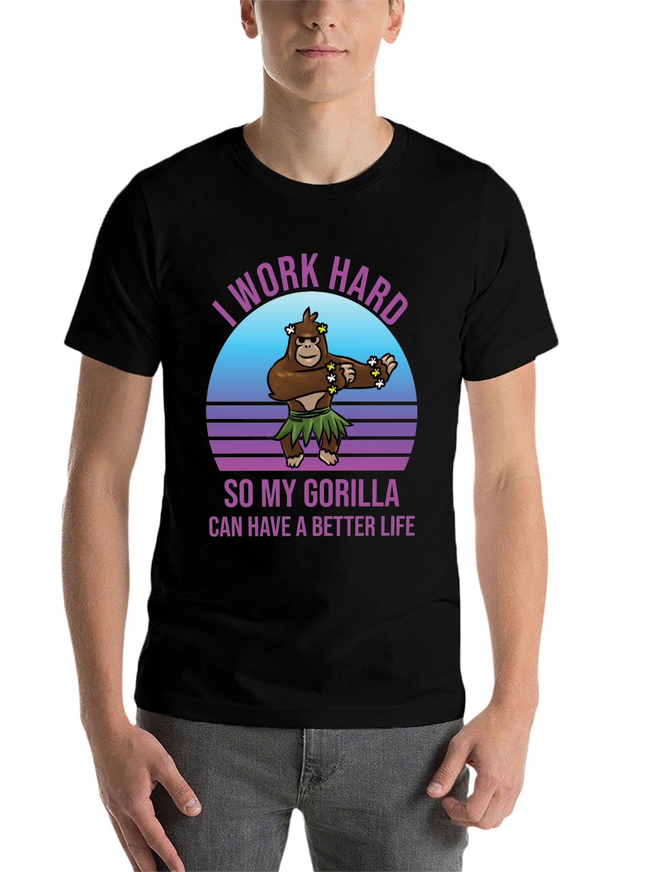 Black Work Hard Gorilla Better Life T-Shirt view 7