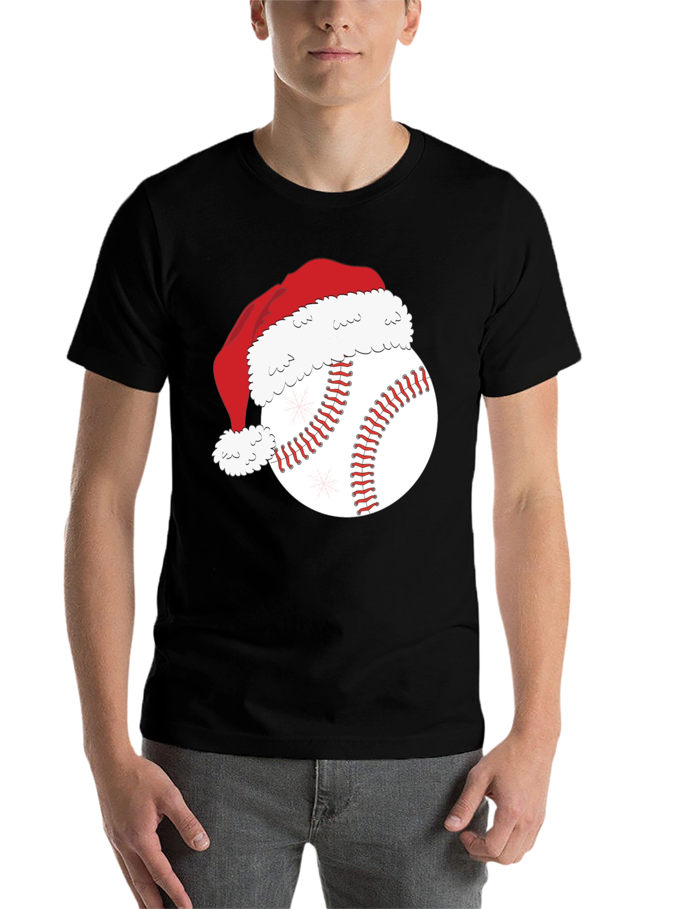 Black Festive Baseball Santa Hat T-Shirt view 7