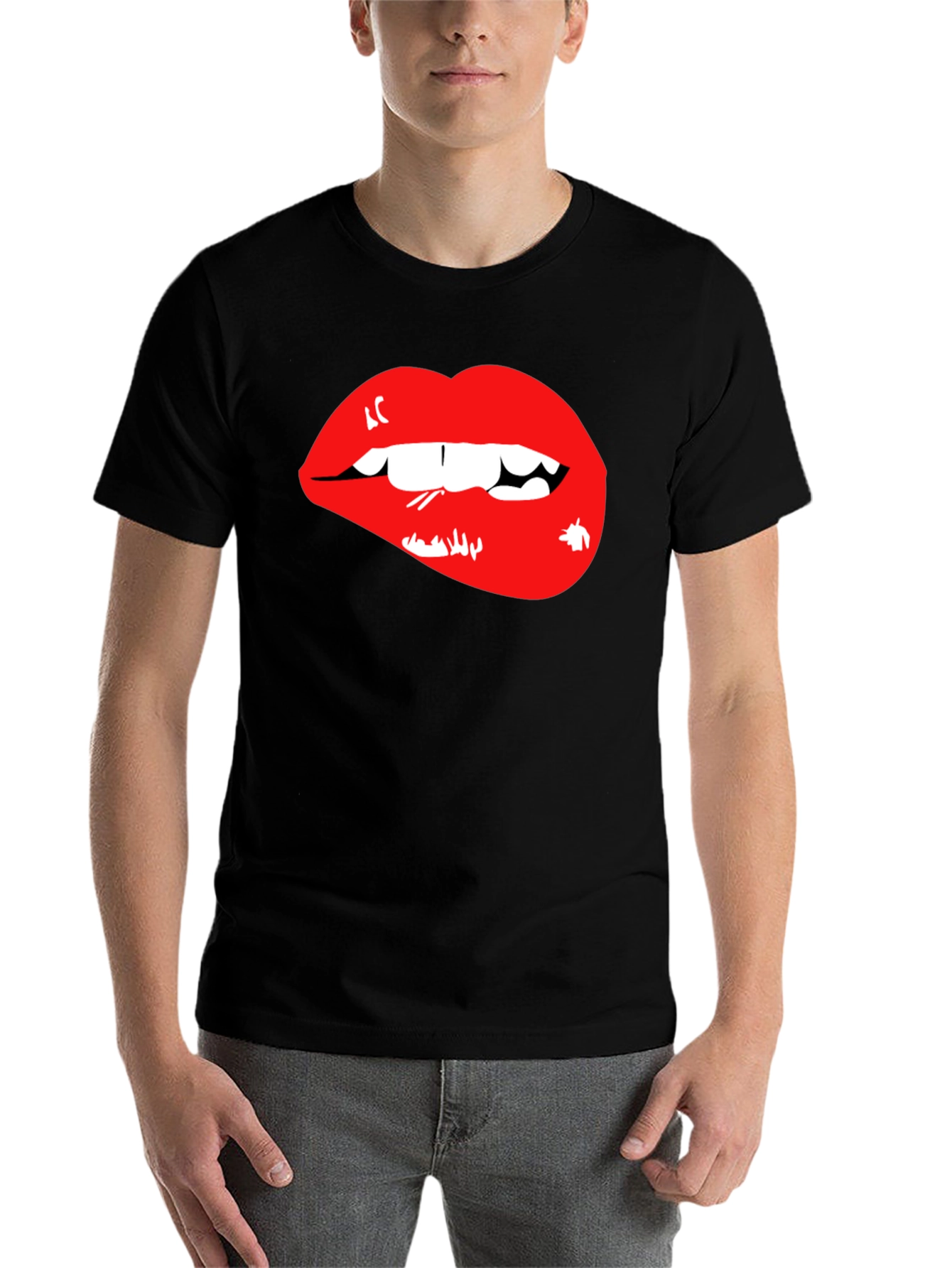 Black Red Lips Graphic Black T-Shirt view 7