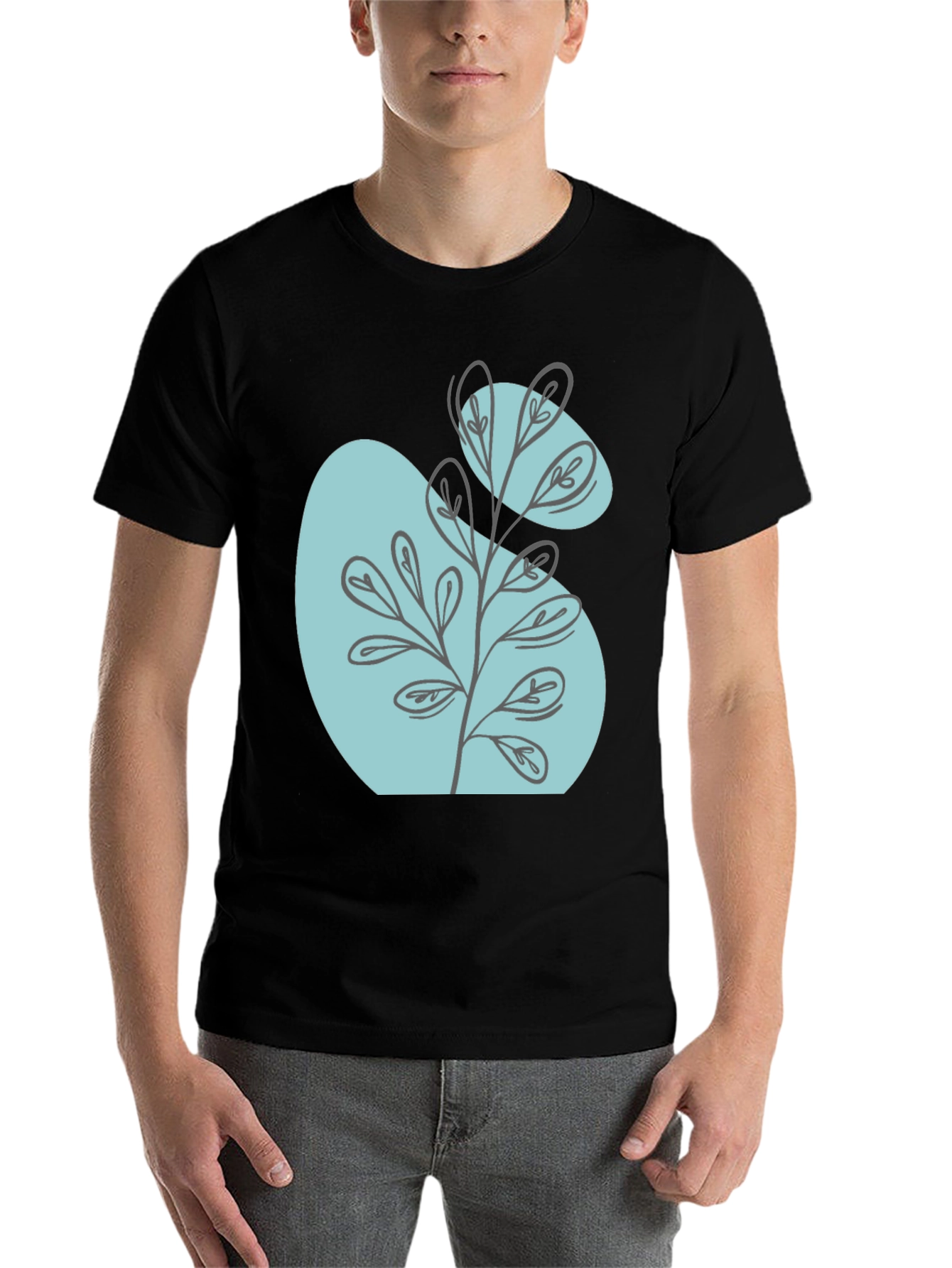 Black Abstract Botanical Graphic Black T-Shirt view 7