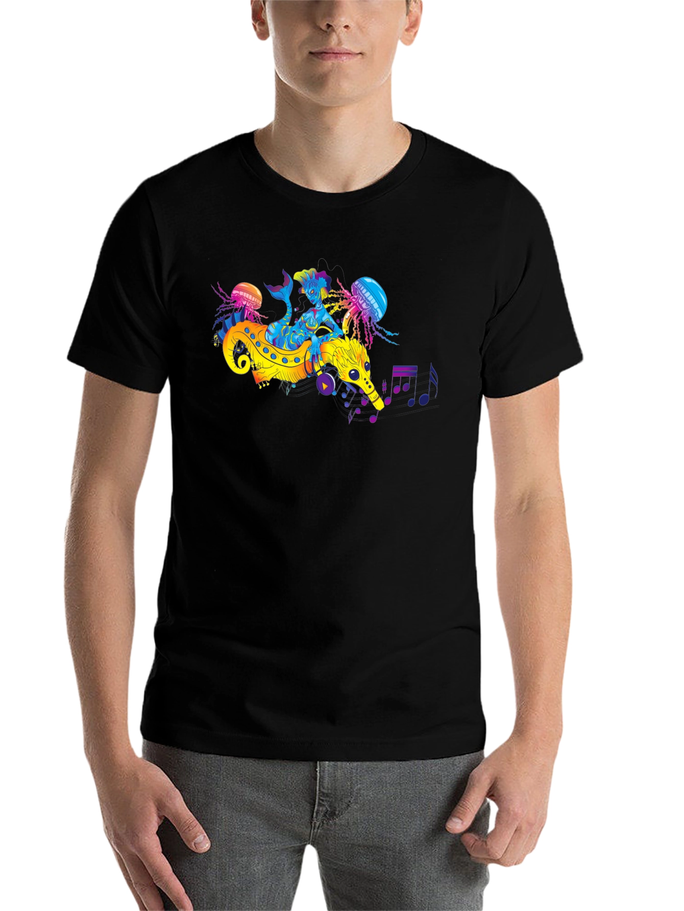 Black Sea Serpent Mermaid Music T-Shirt view 7