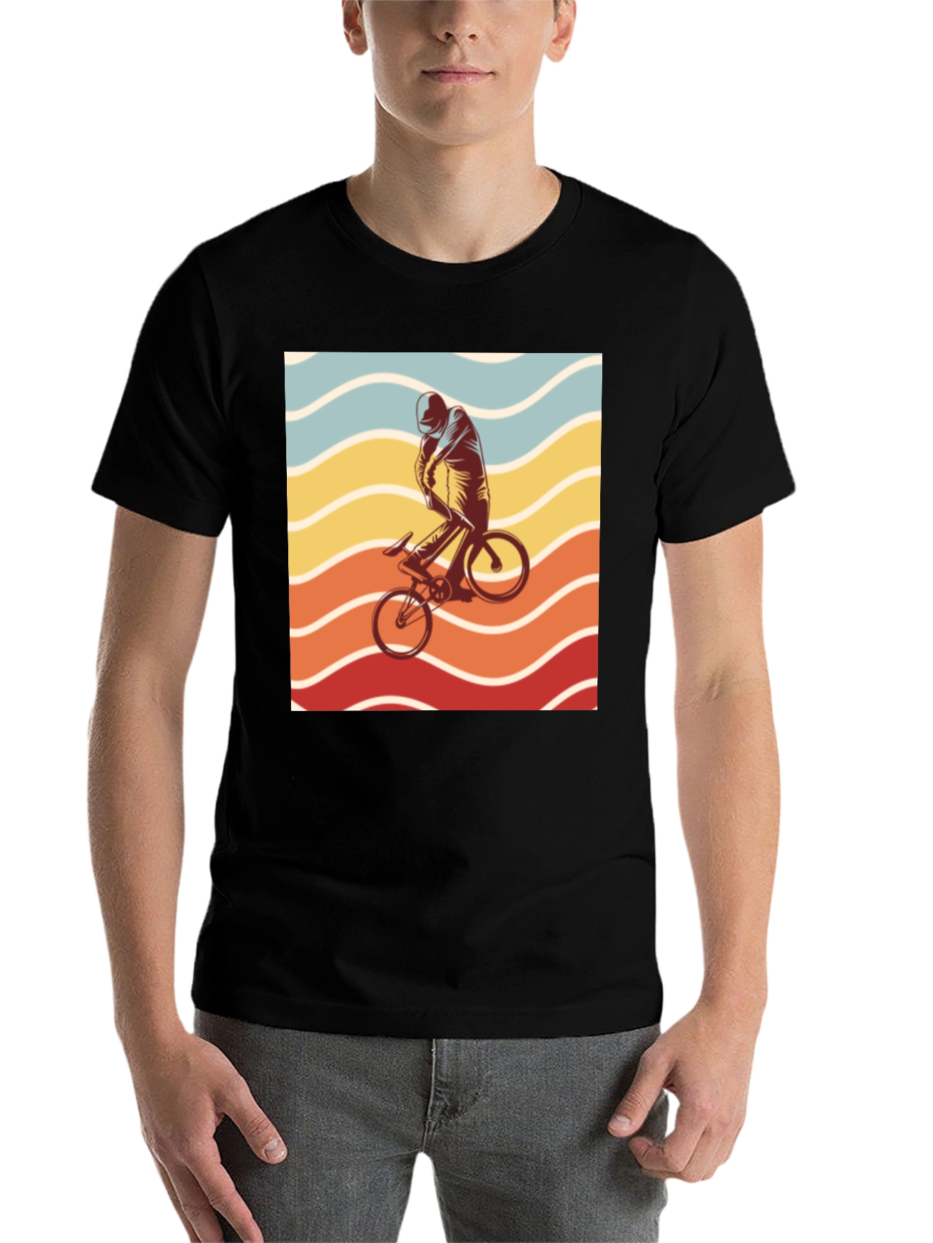 Black Retro Sunset Cyclist Graphic Tee - Black view 7