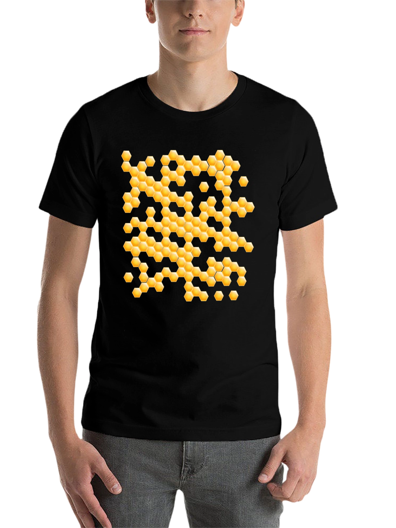 Black Honeycomb Pattern Graphic T-Shirt view 7