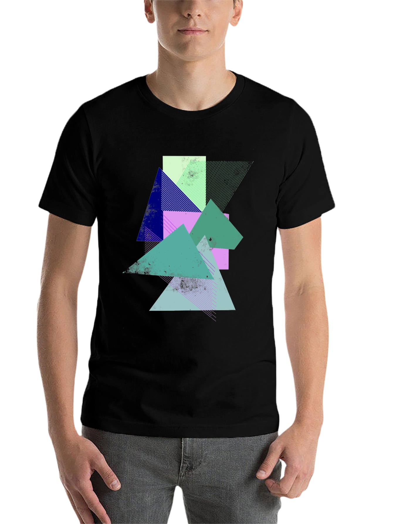 Black Geometric Abstract Graphic Tee - Modern Art Shirt view 7
