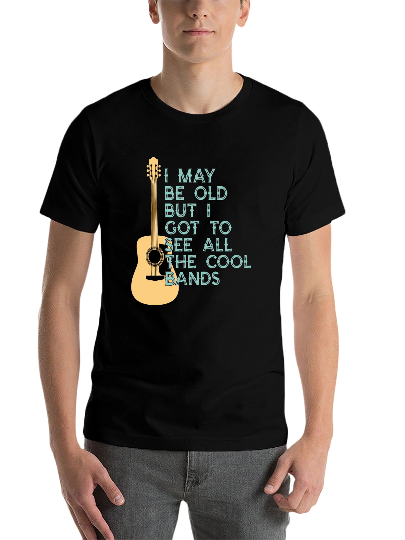 Black Cool Bands Guitar Graphic T-Shirt view 7