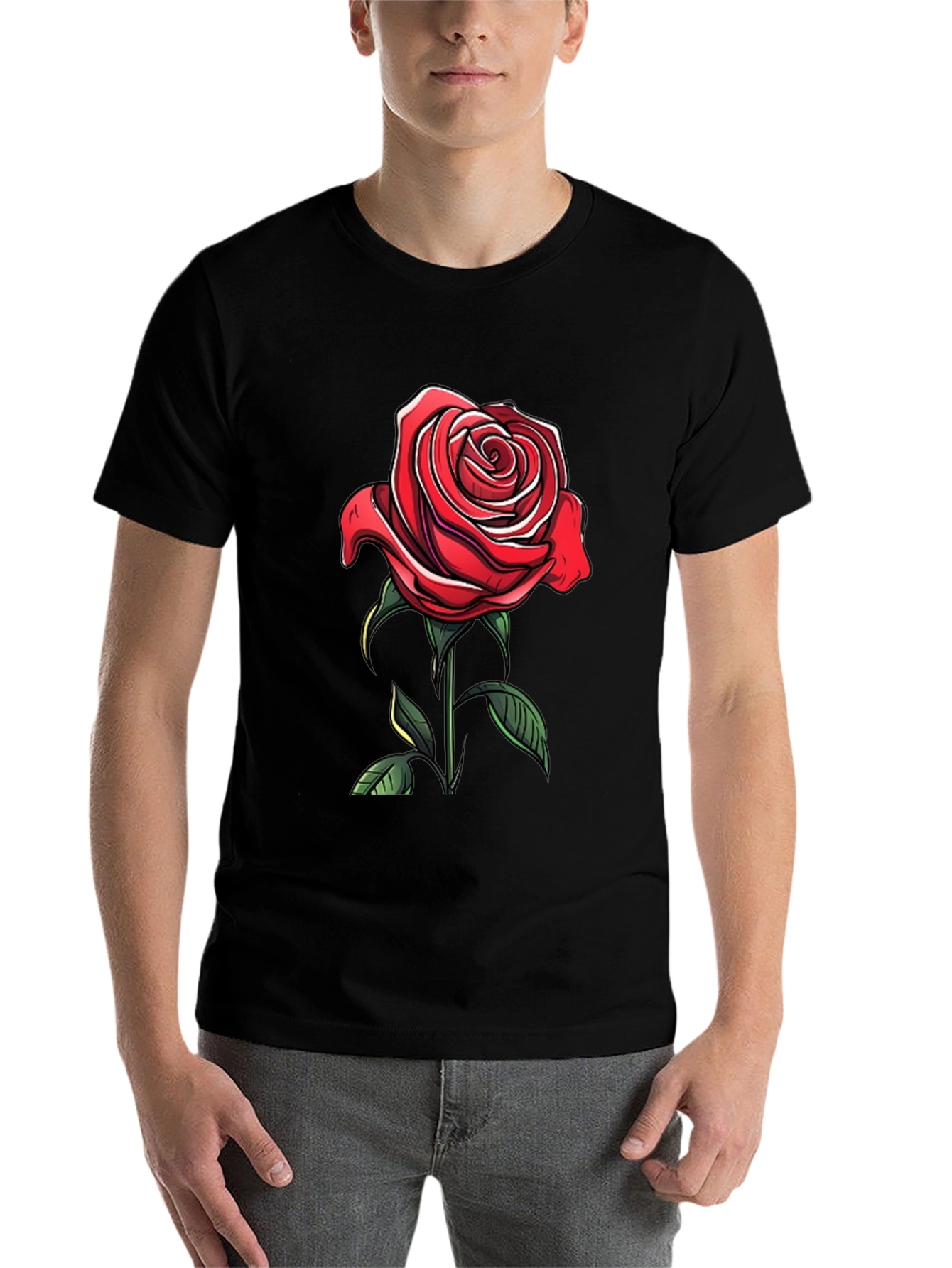Black Red Rose Graphic Tee - Elegant Floral Design view 7