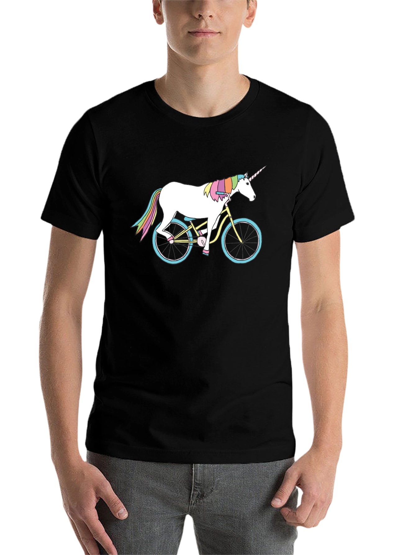 Black Unicorn on Bike Graphic T-Shirt - Unique Design view 7