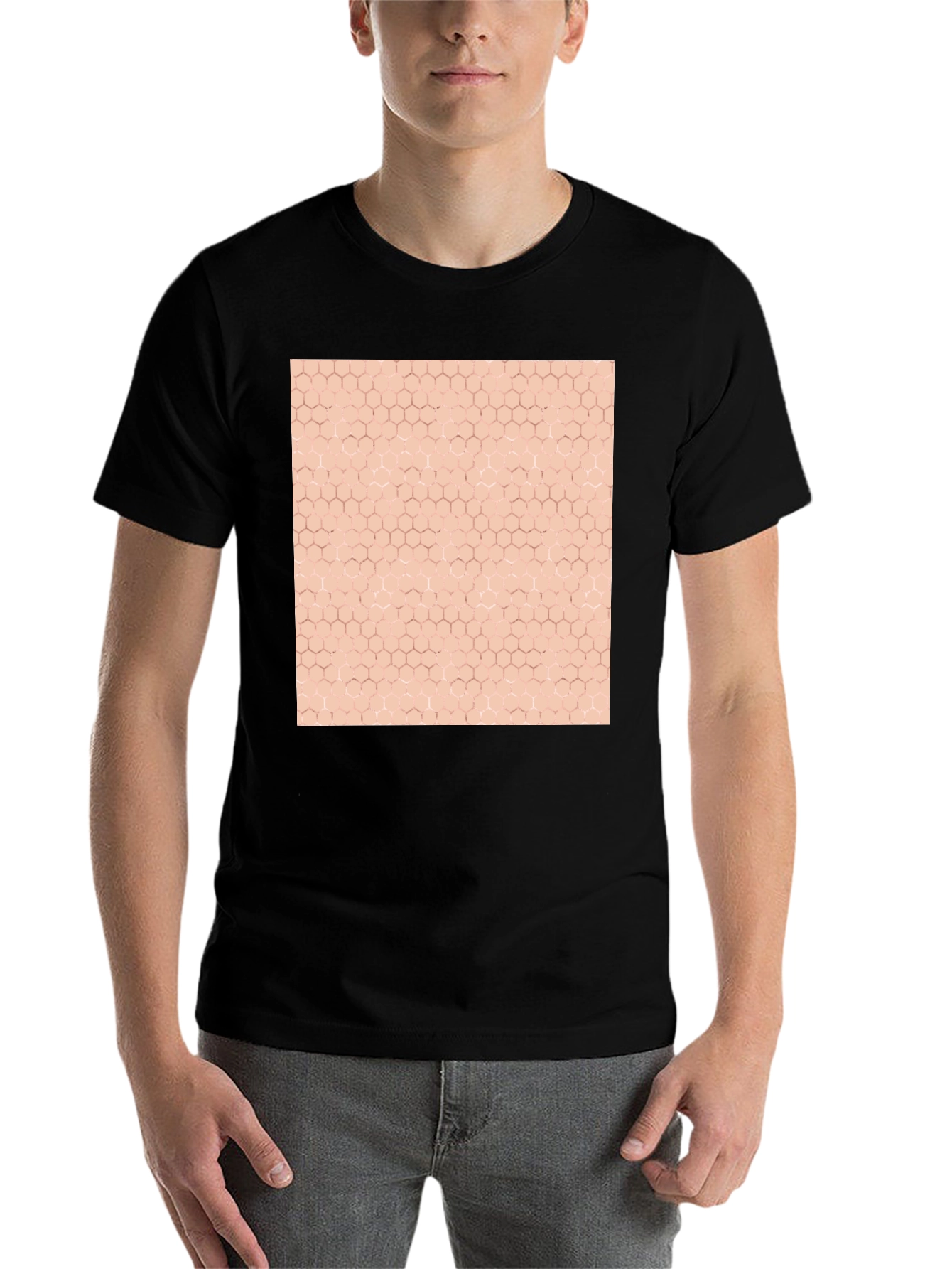 Black Honeycomb Pattern Graphic Tee - Modern Style view 7
