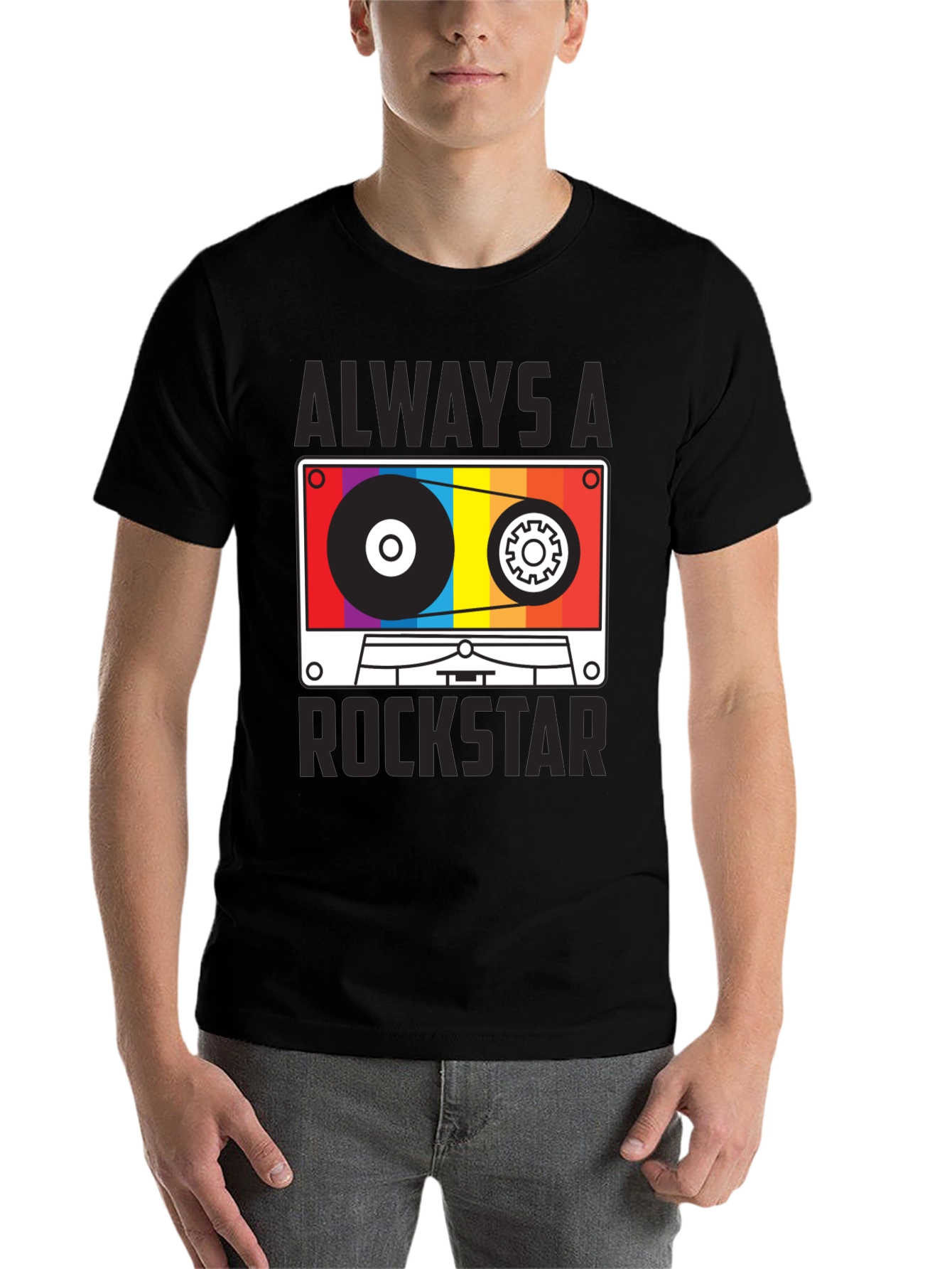 Black Always A Rockstar Cassette Graphic Tee view 7