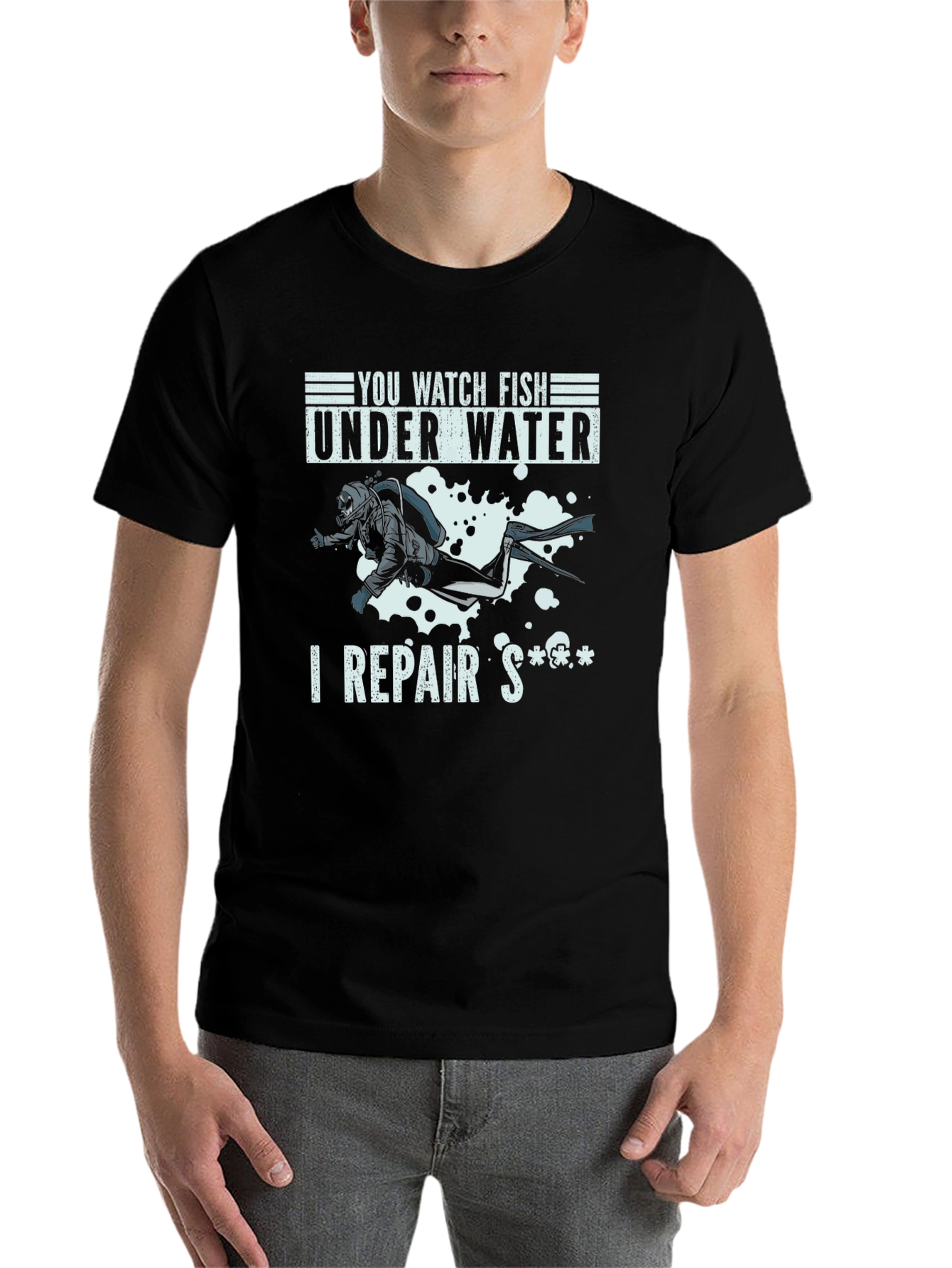 Black Funny Diver T-Shirt - I Repair Stuff view 7
