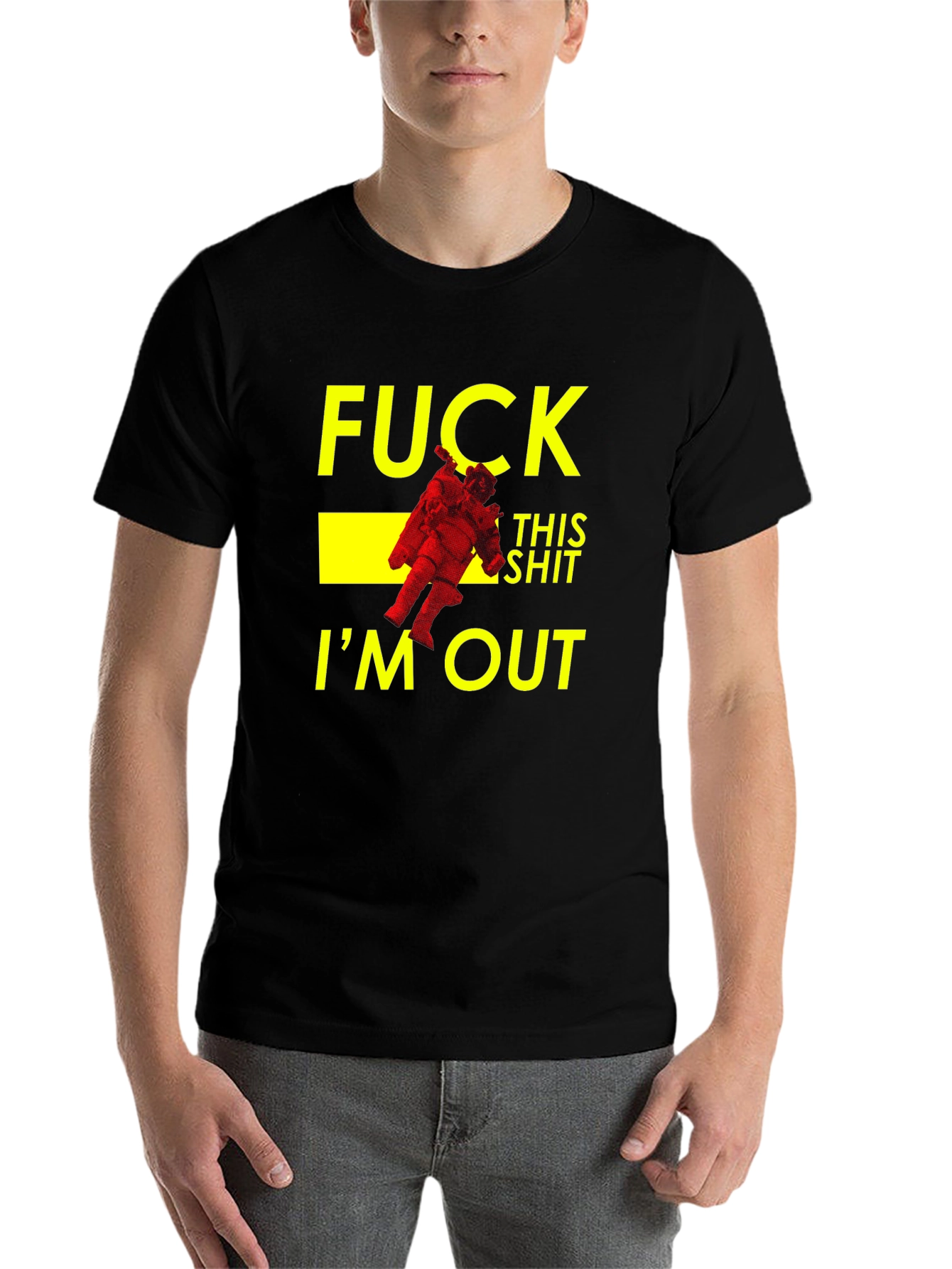 Black Funny Astronaut "I'm Out" Black T-Shirt view 7