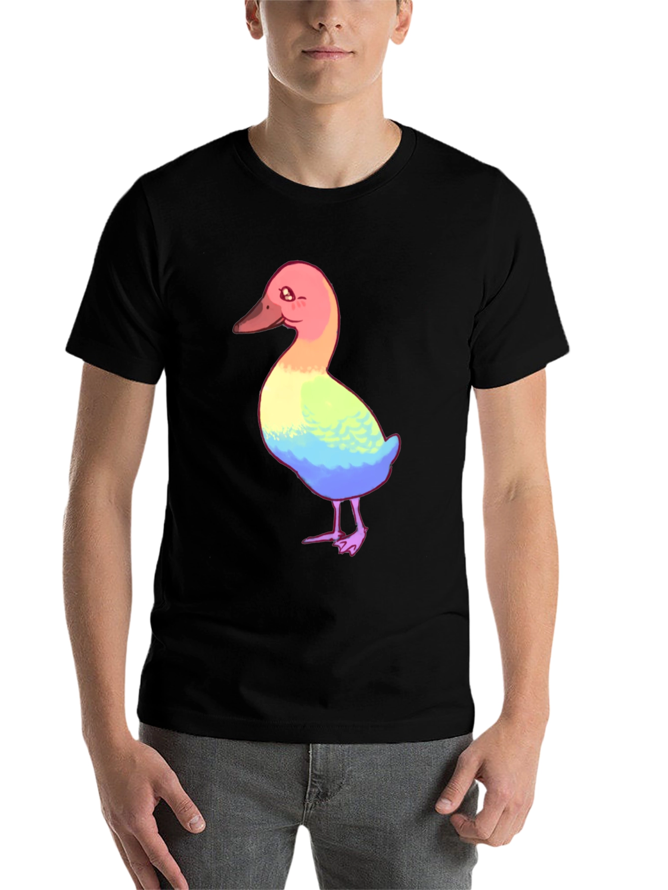 Black Rainbow Duck Graphic Tee - Unisex Cotton T-Shirt view 7