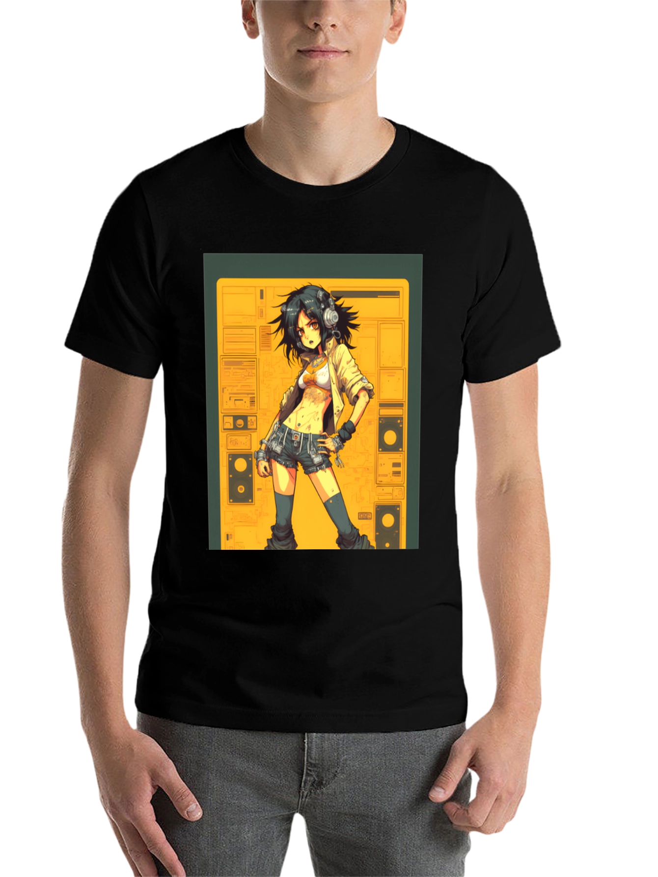 Black Anime Girl Graphic Tee - Black view 7
