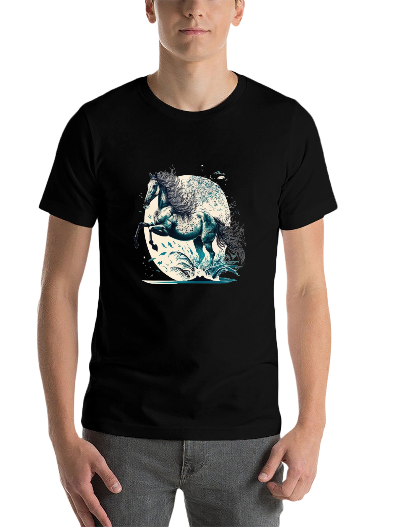 Black Majestic Horse Graphic T-Shirt view 7