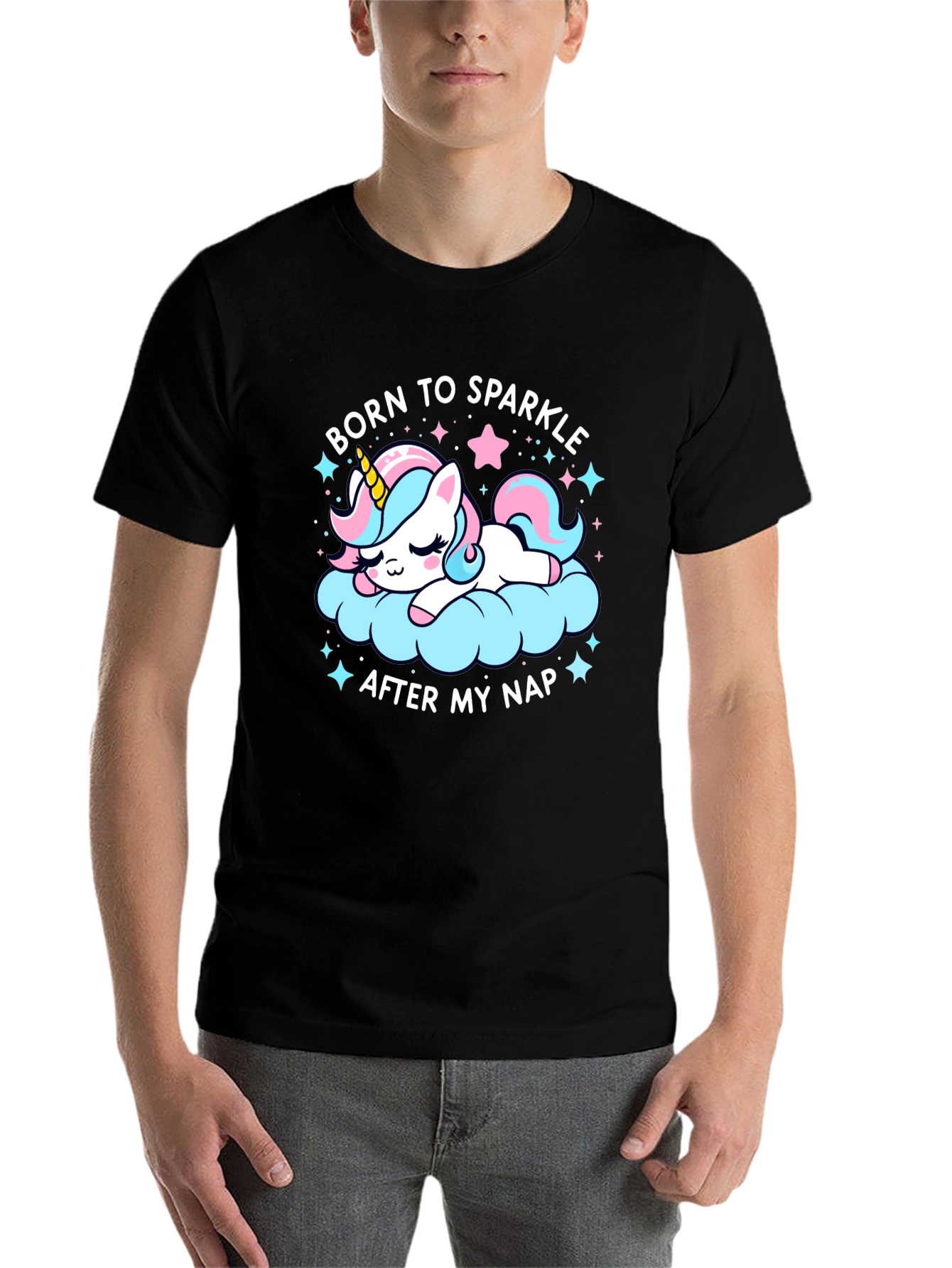 Black Born to Sparkle Unicorn Nap T-Shirt view 7