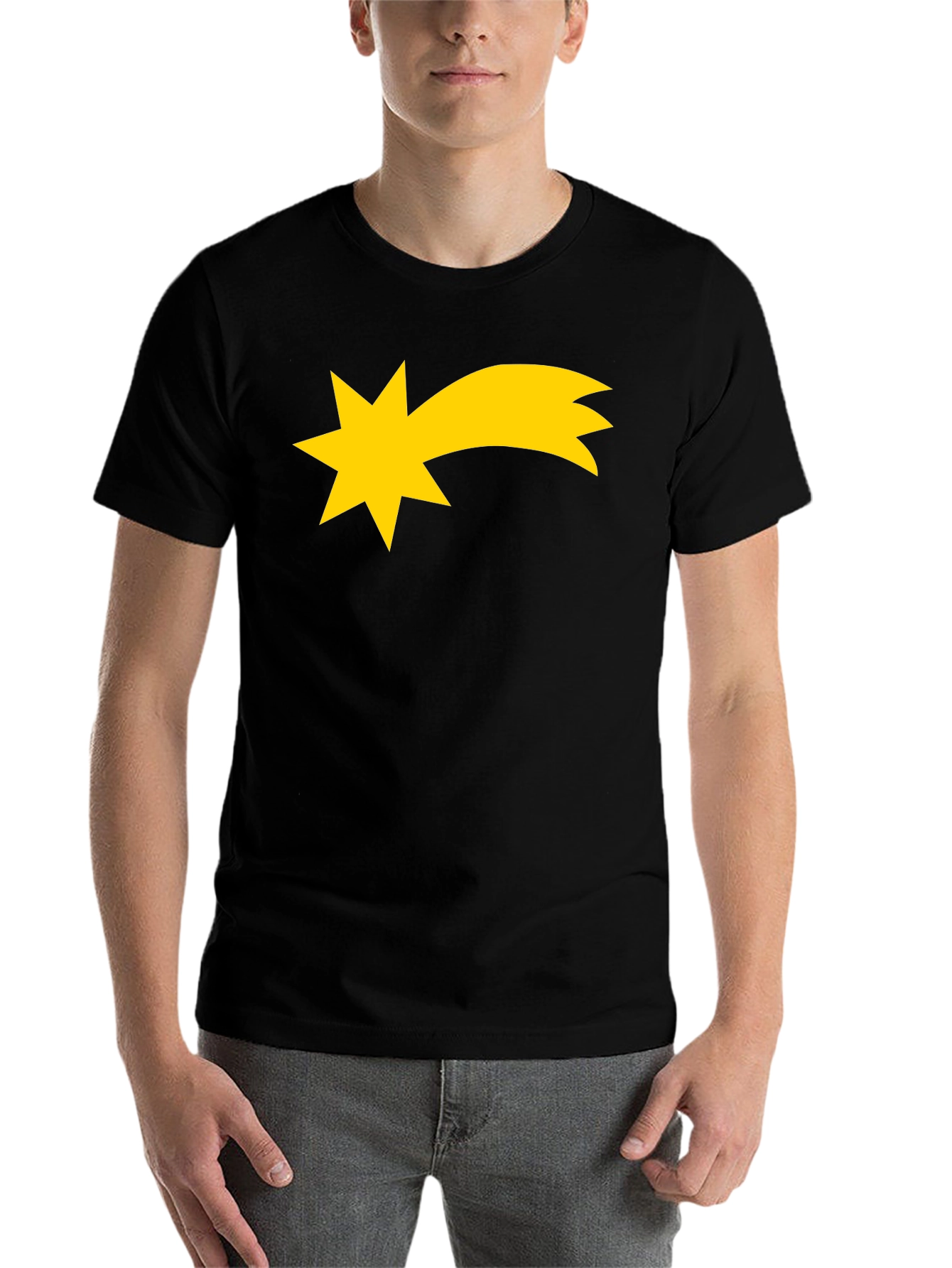 Black Shooting Star Graphic Tee - Black Cotton T-Shirt view 7