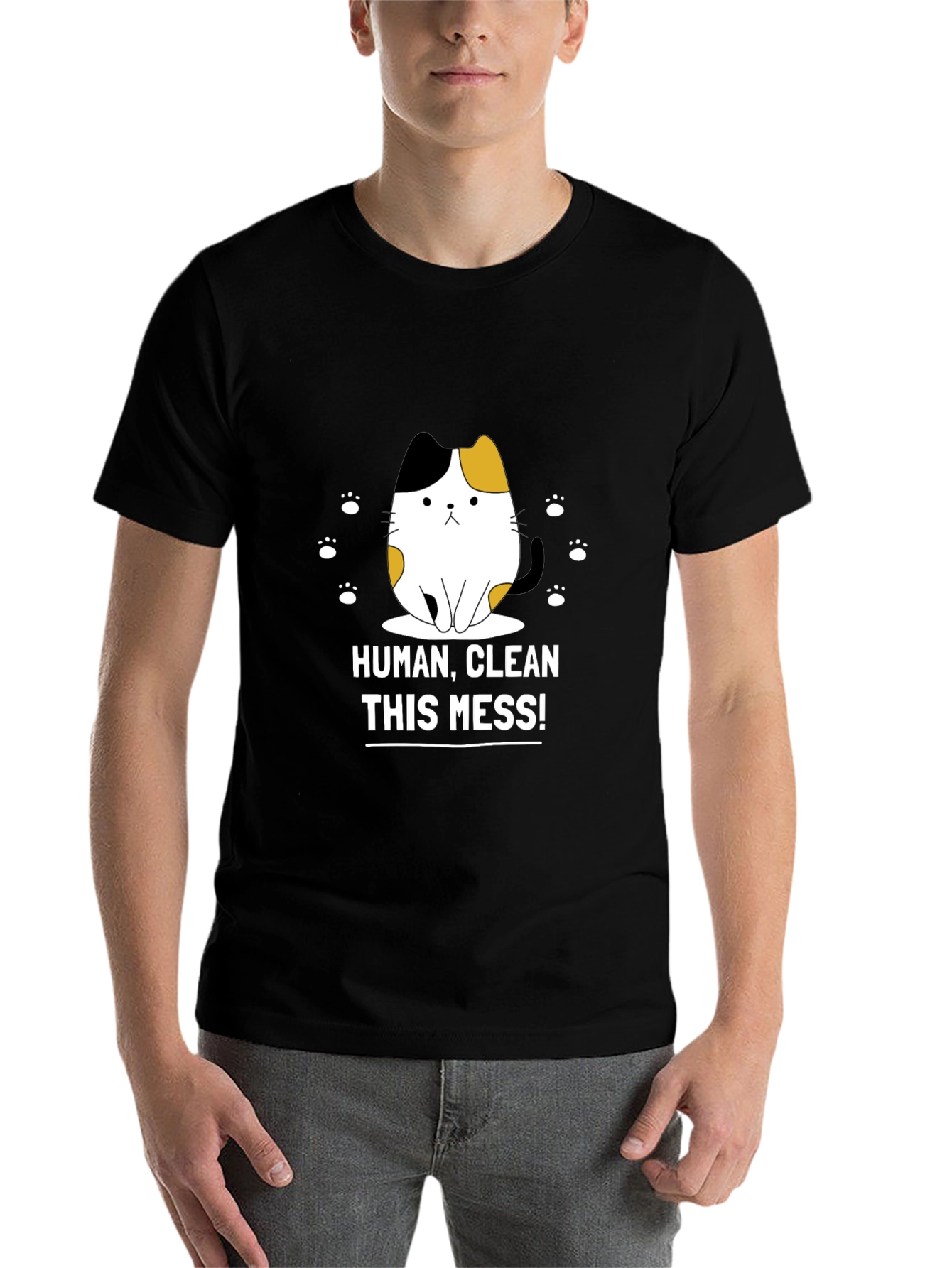 Black Funny Cat Graphic T-Shirt - Clean This Mess! view 7