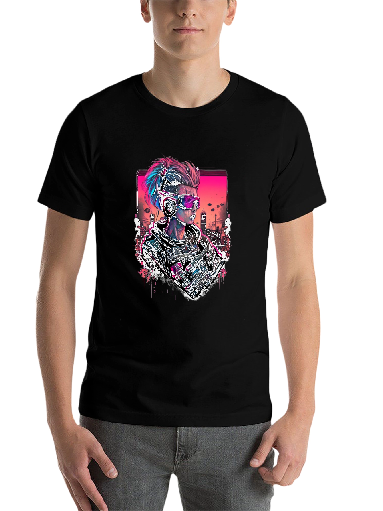 Black Cyberpunk Soldier Graphic Black Tee view 7