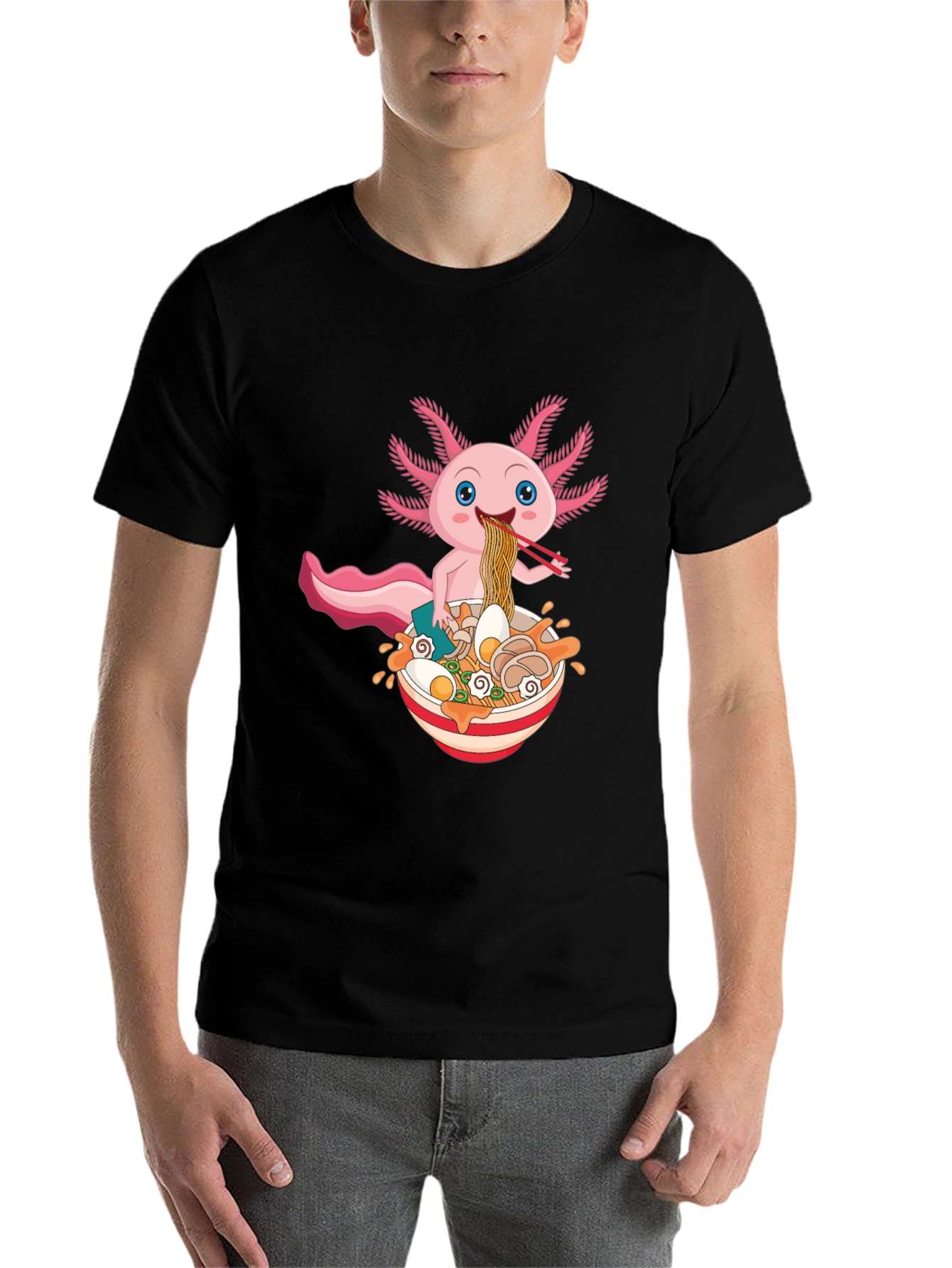 Black Axolotl Ramen T-Shirt - Cute Kawaii Noodle Lover Tee view 7